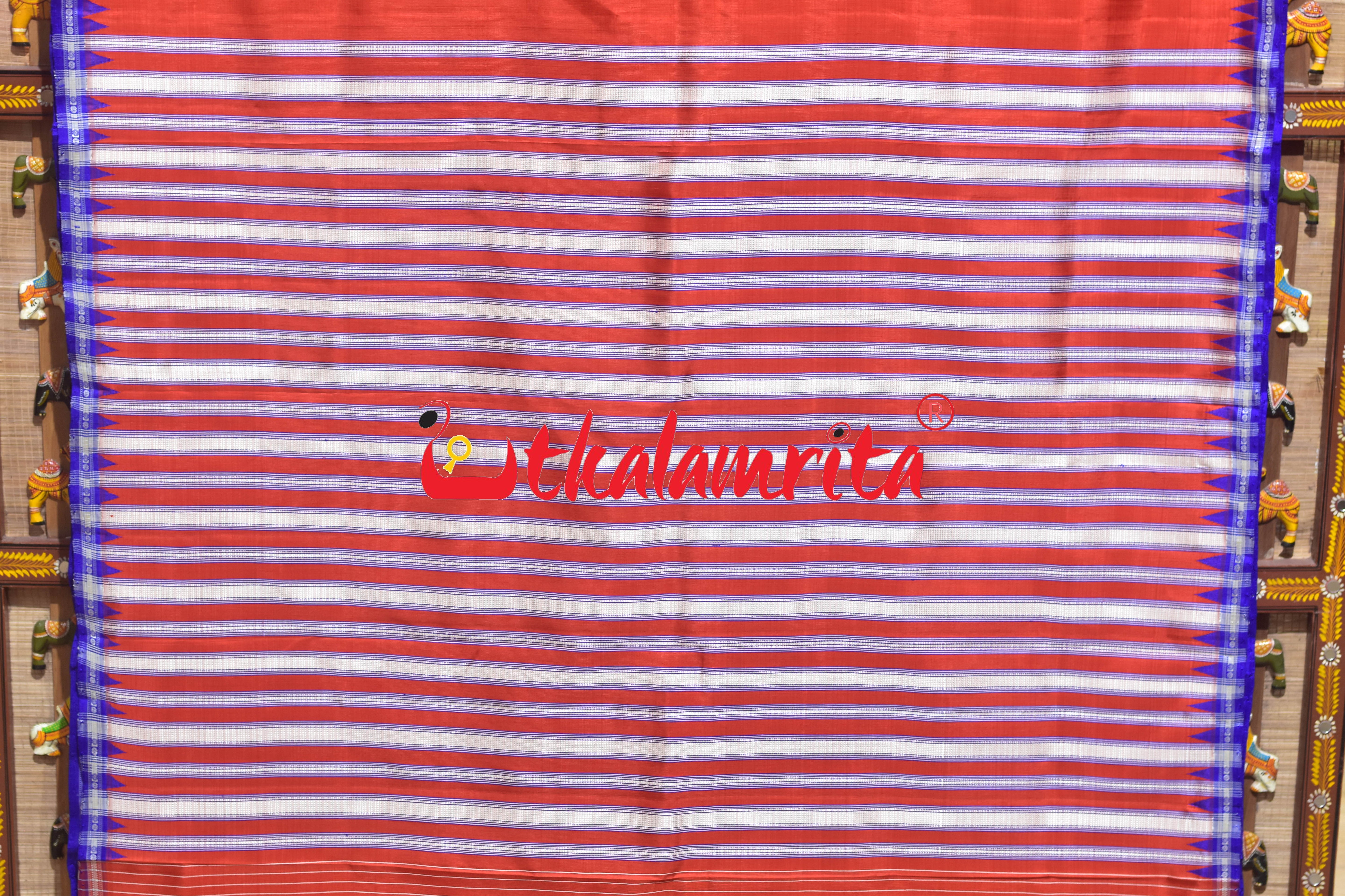 Orange Blue Border Double Anchal Berhampuri Silk Saree