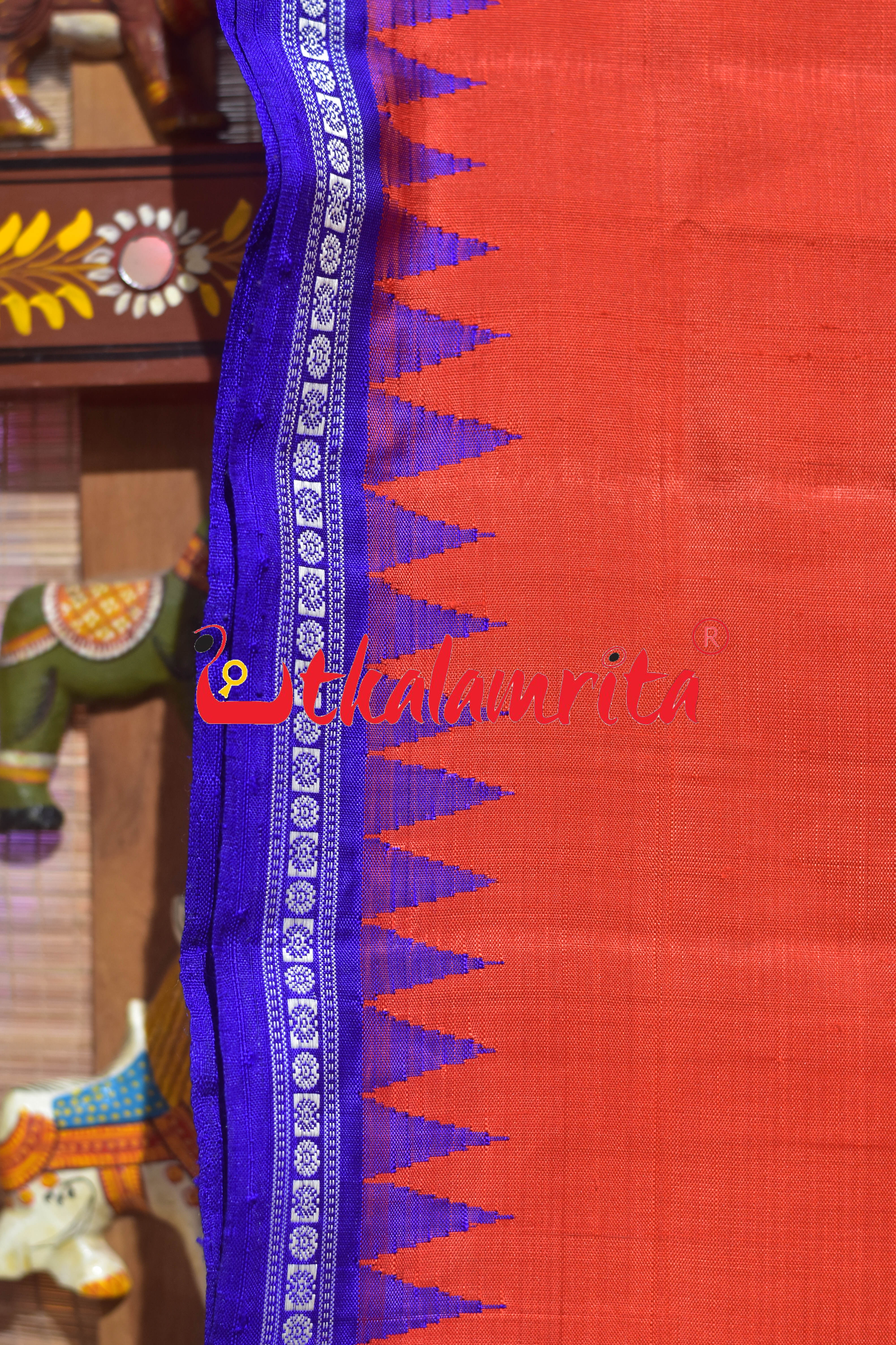 Orange Blue Border Double Anchal Berhampuri Silk Saree