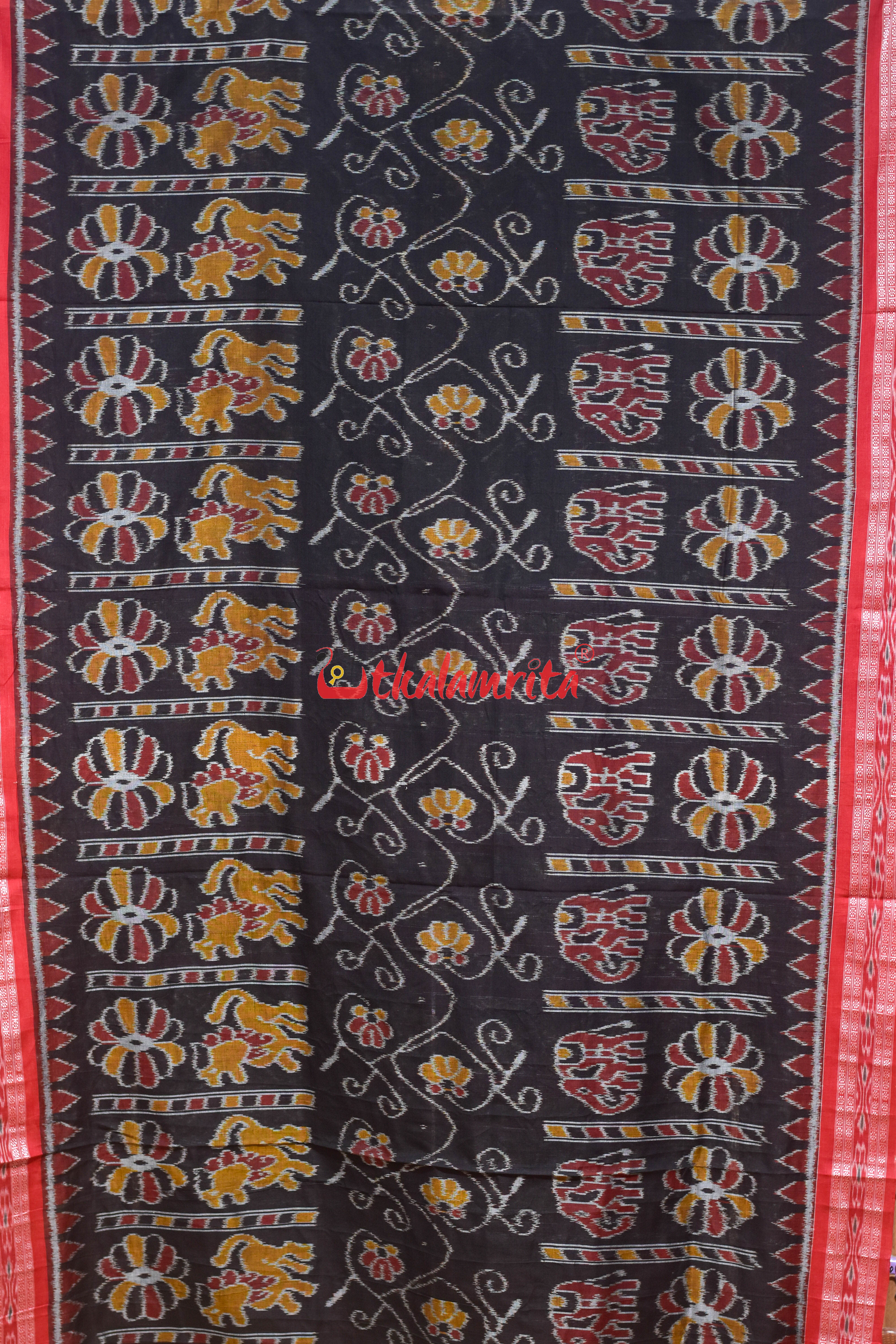 Black Red Elephant Khandua Cotton Saree