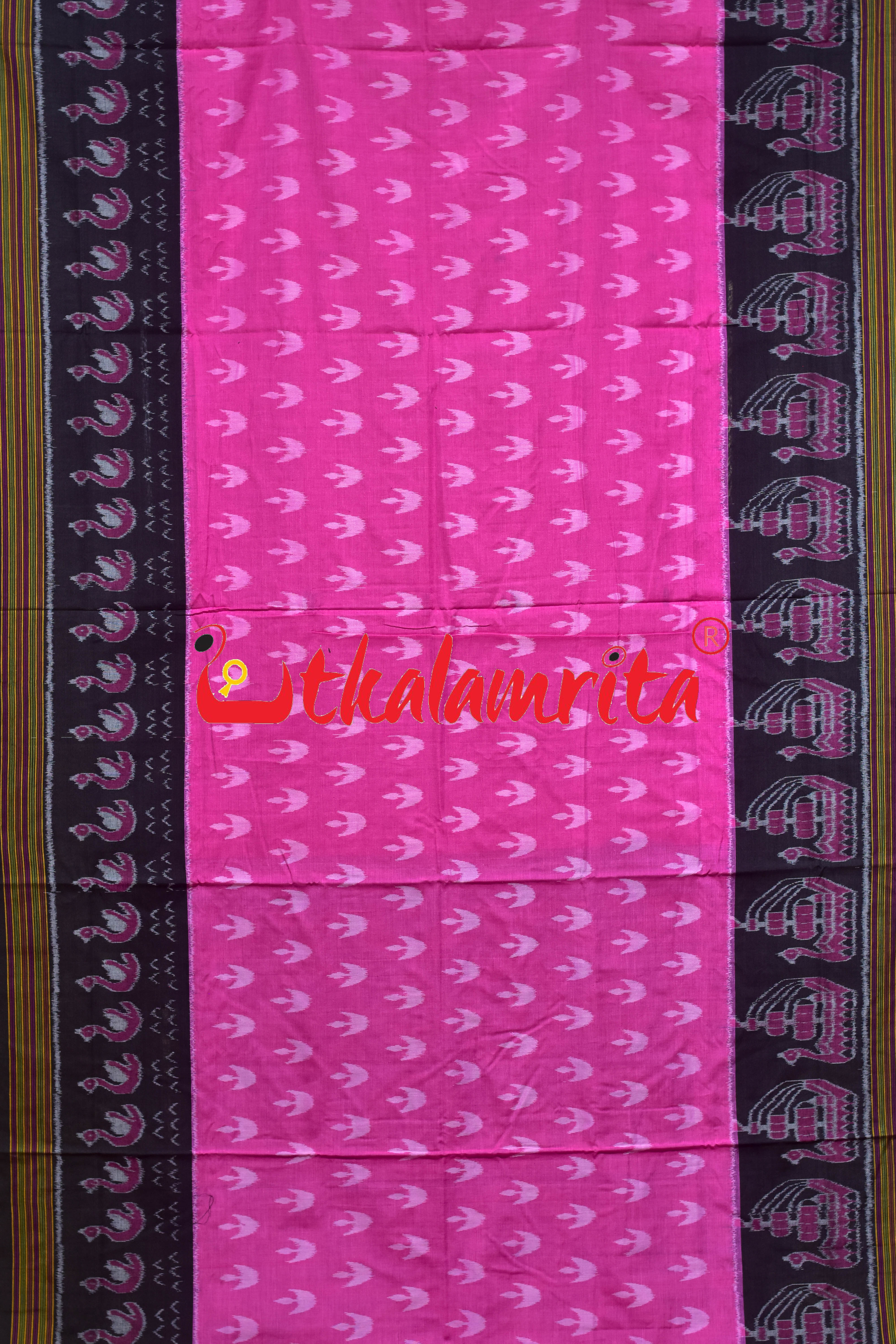 Pink Black Ducks & Boita Khandua Cotton Saree