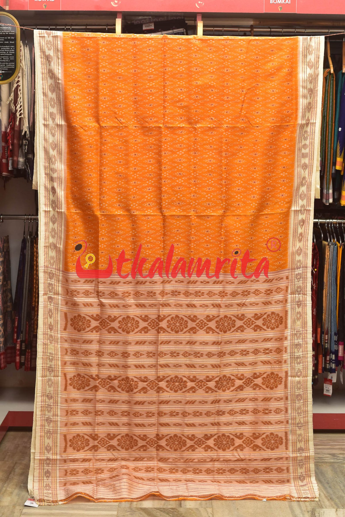 Mustard S White Khandua Silk Saree