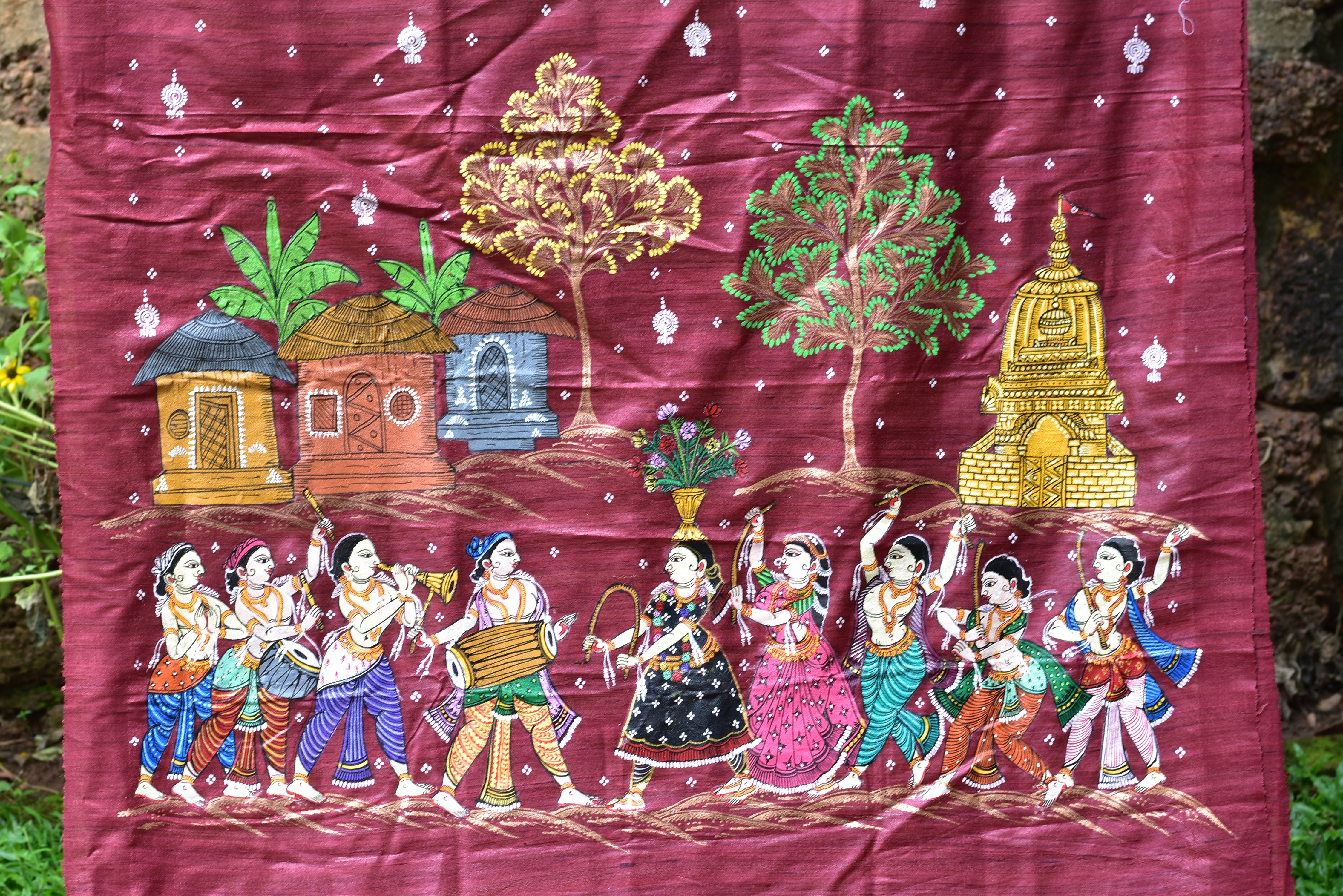 Jhamu Jatra Ghicha Tussar Ghee Maroon Saree