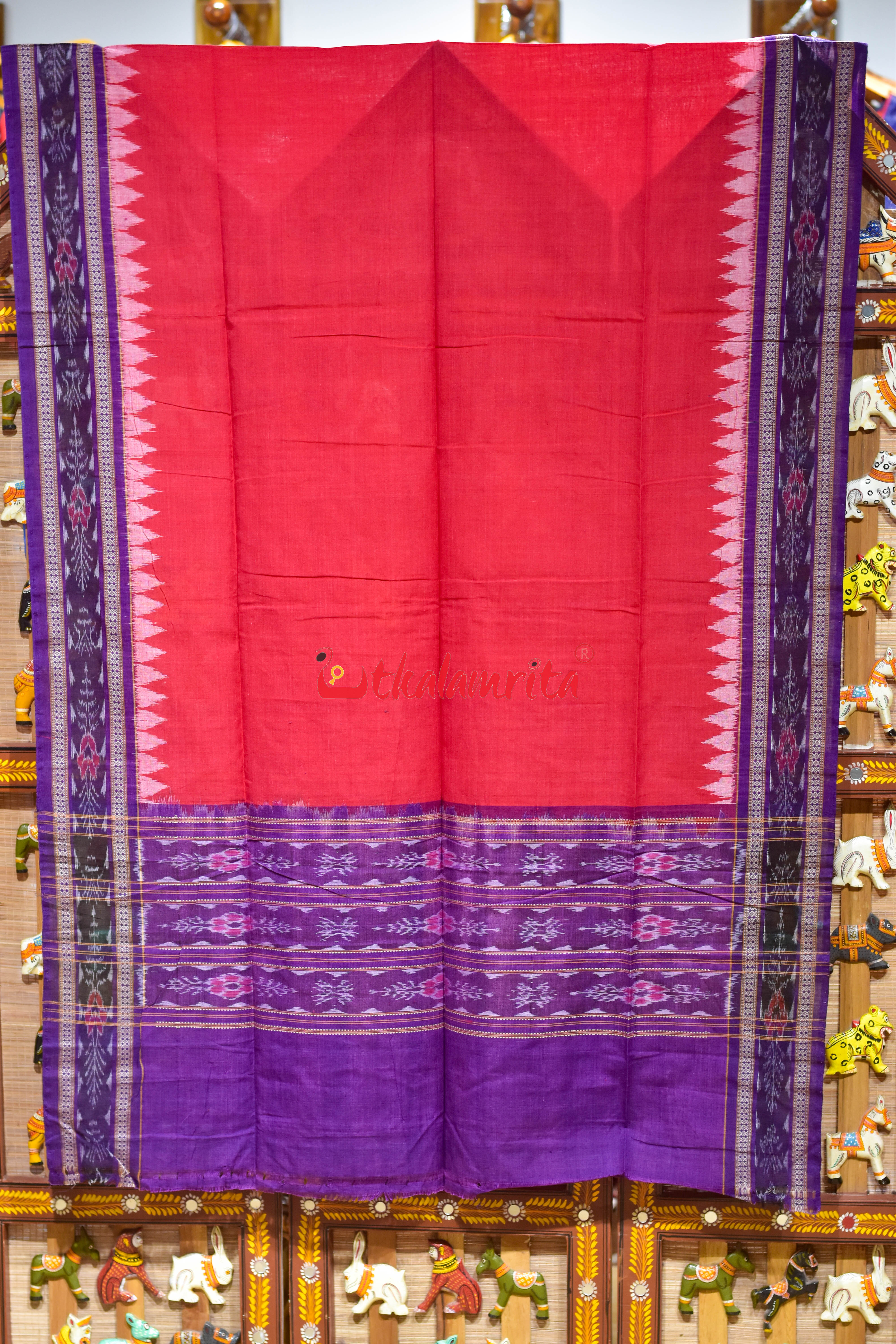 Red with Purple Flower Bandha Cotton (Dupatta)