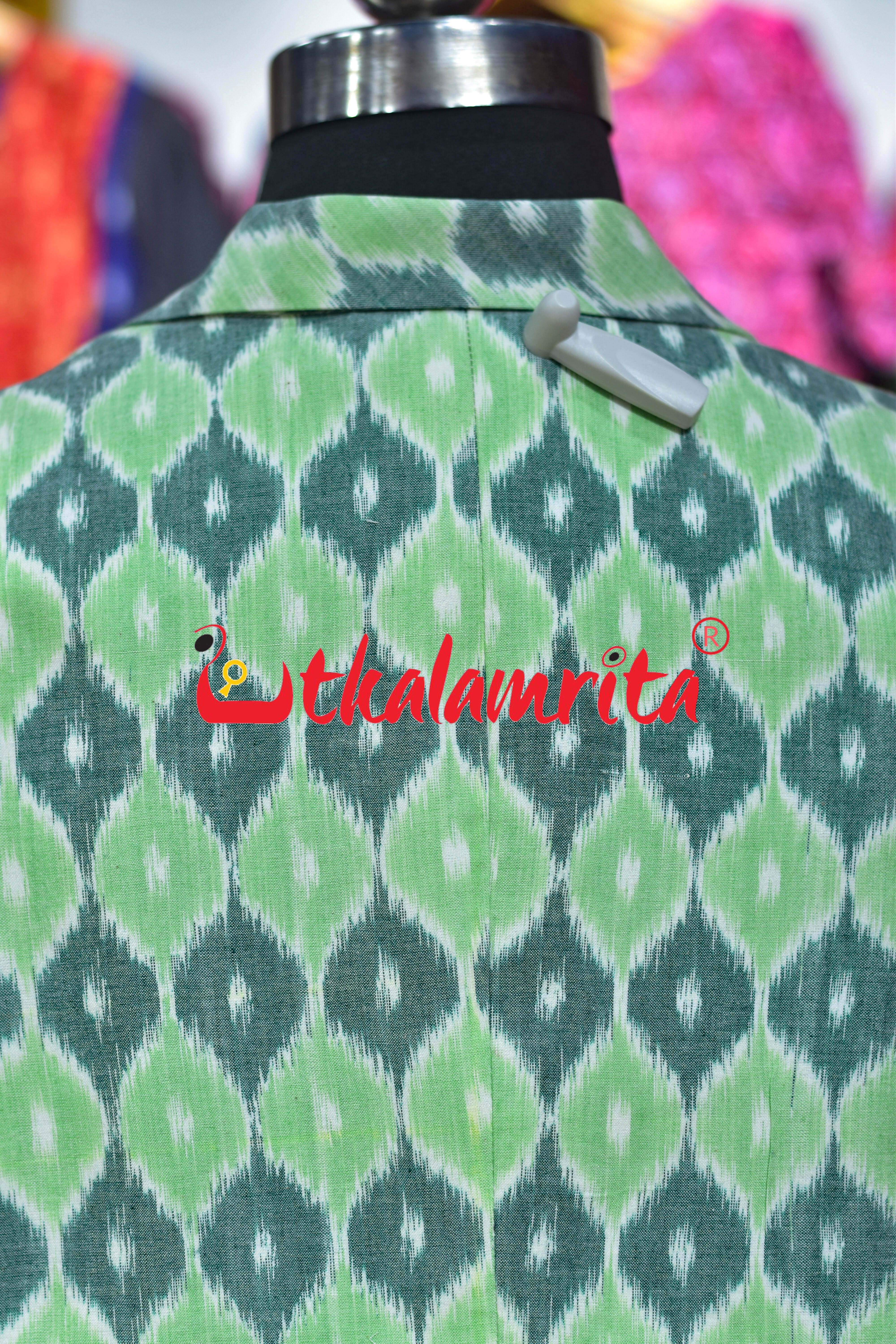 Green 3D Illusions Ikat Cotton (Ladies' Blazer)