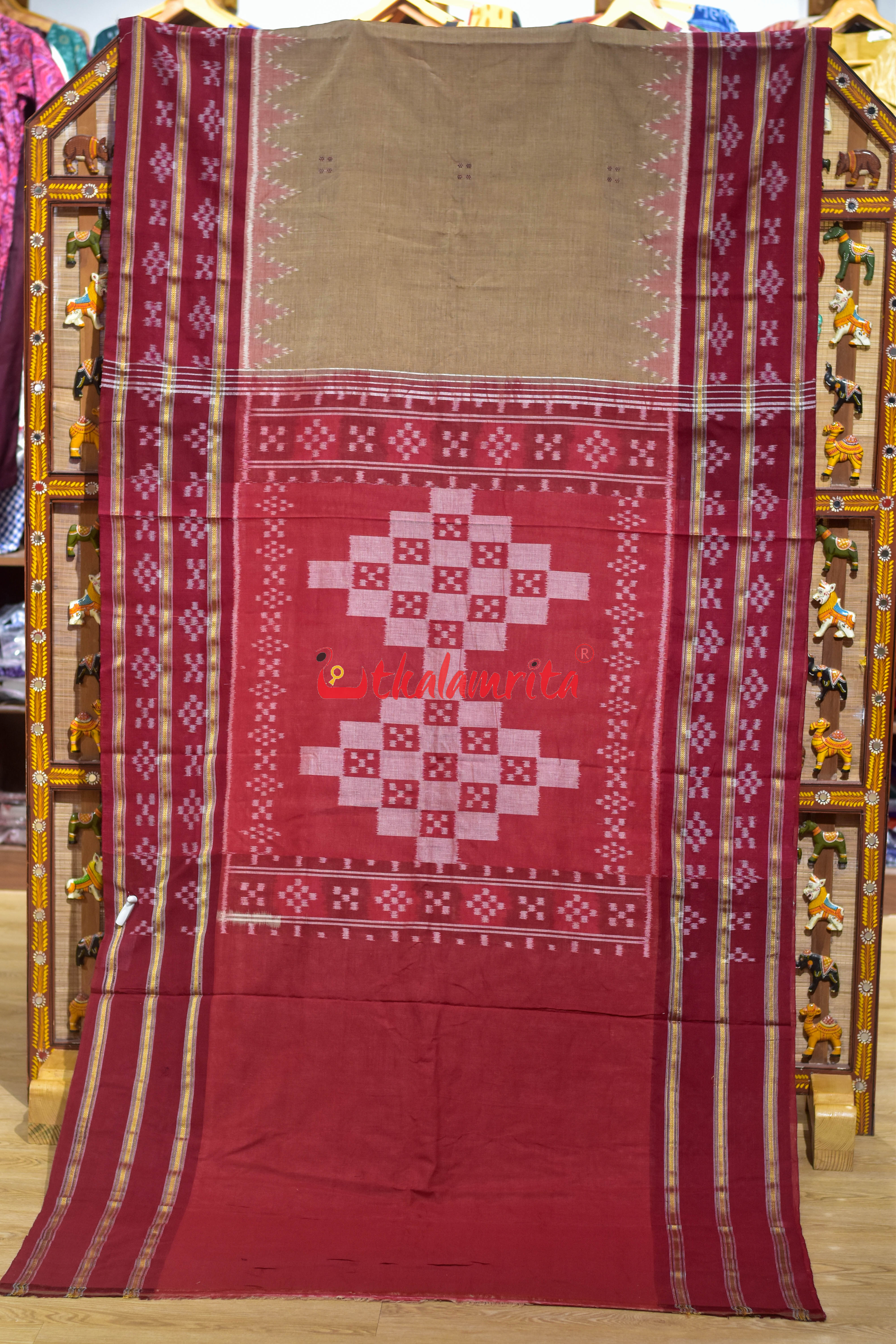 Chandan Maroon Double Pasapali Border Khandua Cotton Saree