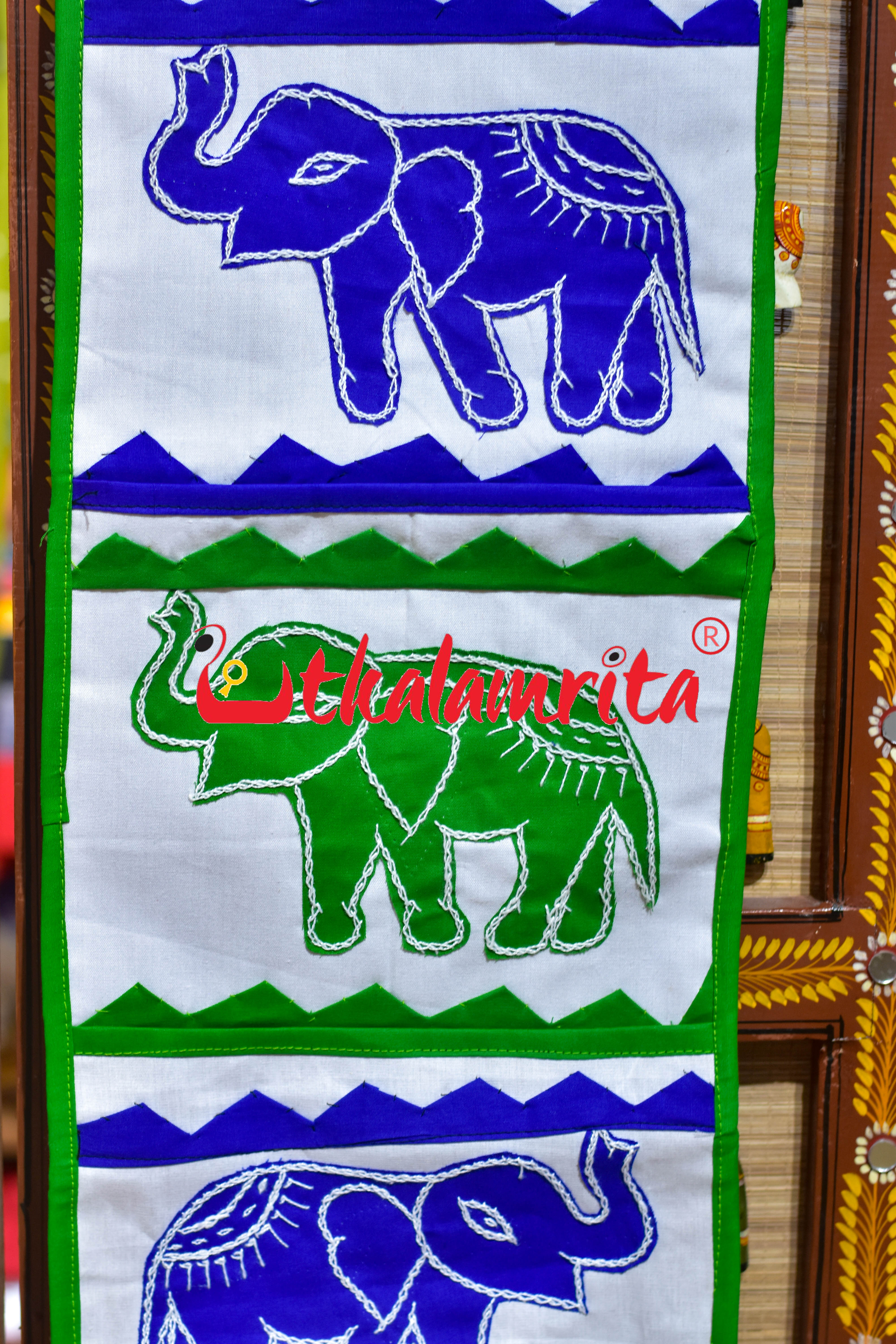 White Blue Triple Elephant Pipli Applique Letter Box