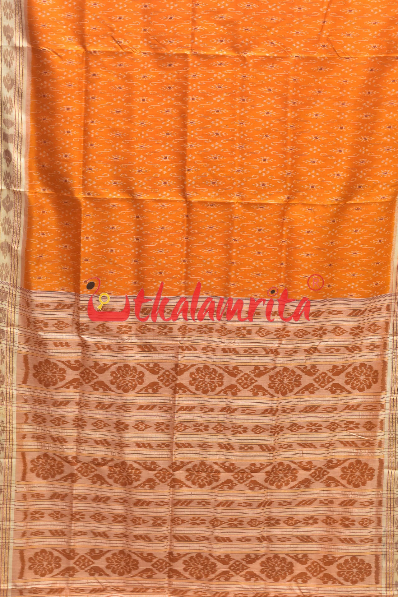 Mustard S White Khandua Silk Saree