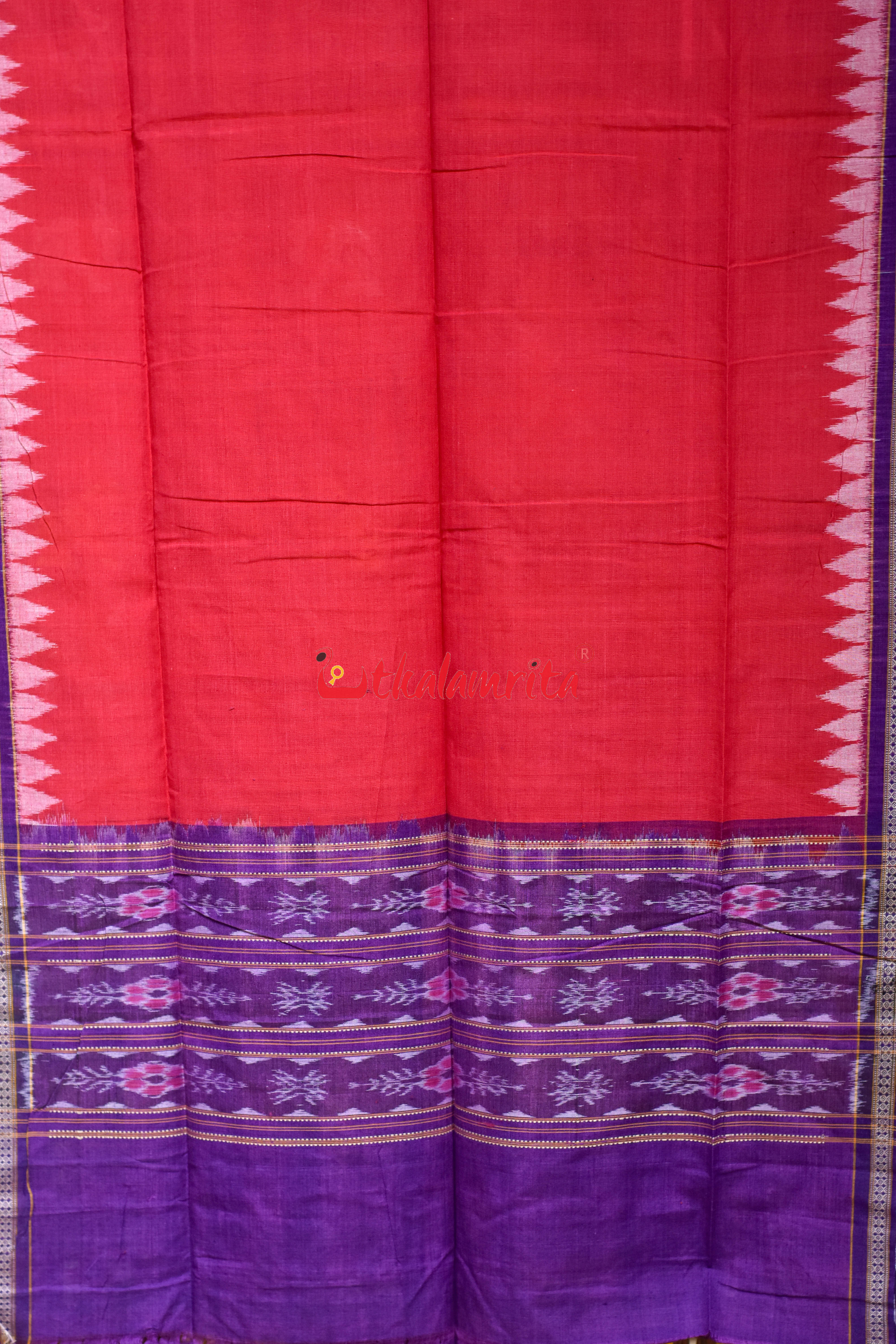 Red with Purple Flower Bandha Cotton (Dupatta)