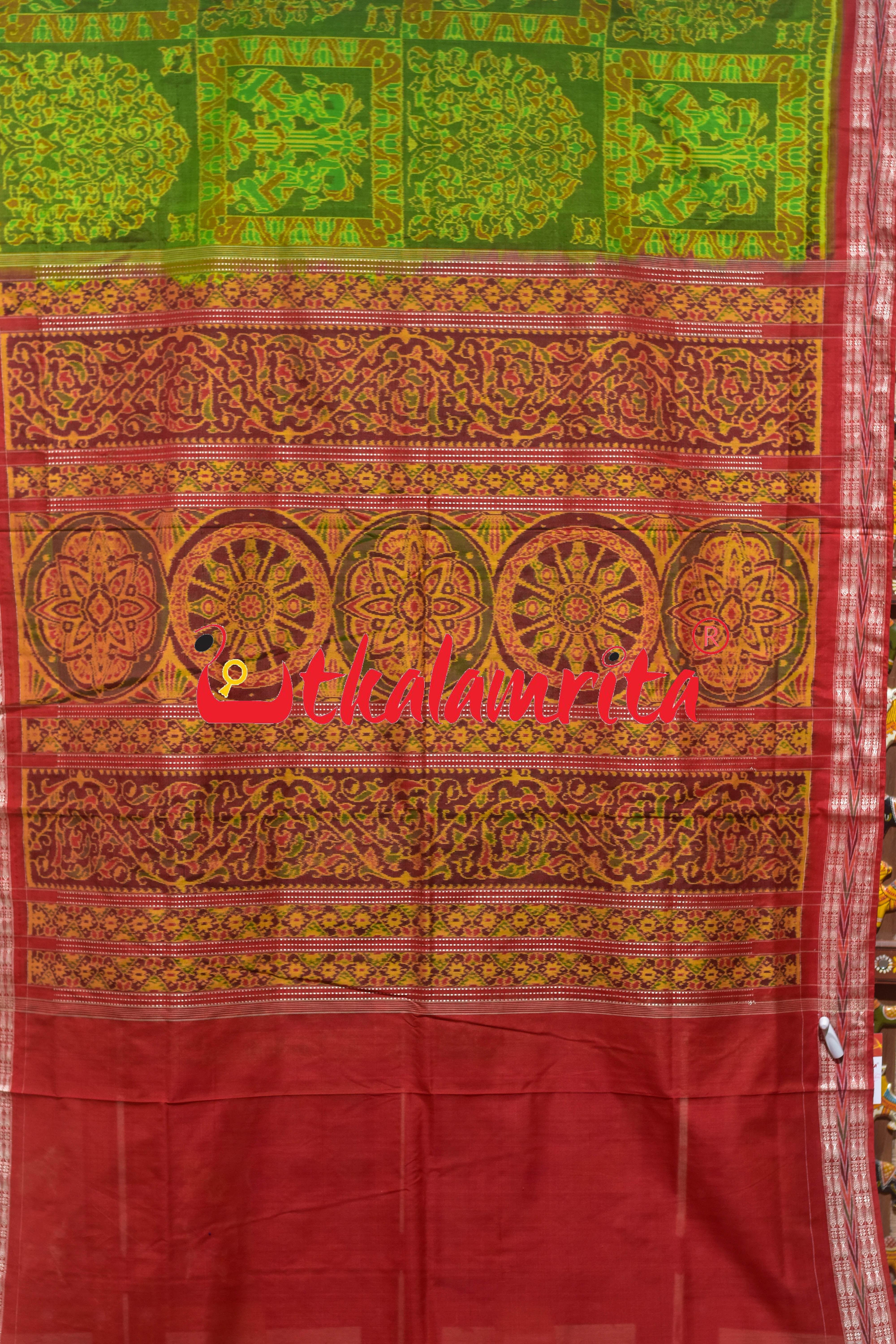 Green Elephant Tree of Life Bapta Sambalpuri Saree
