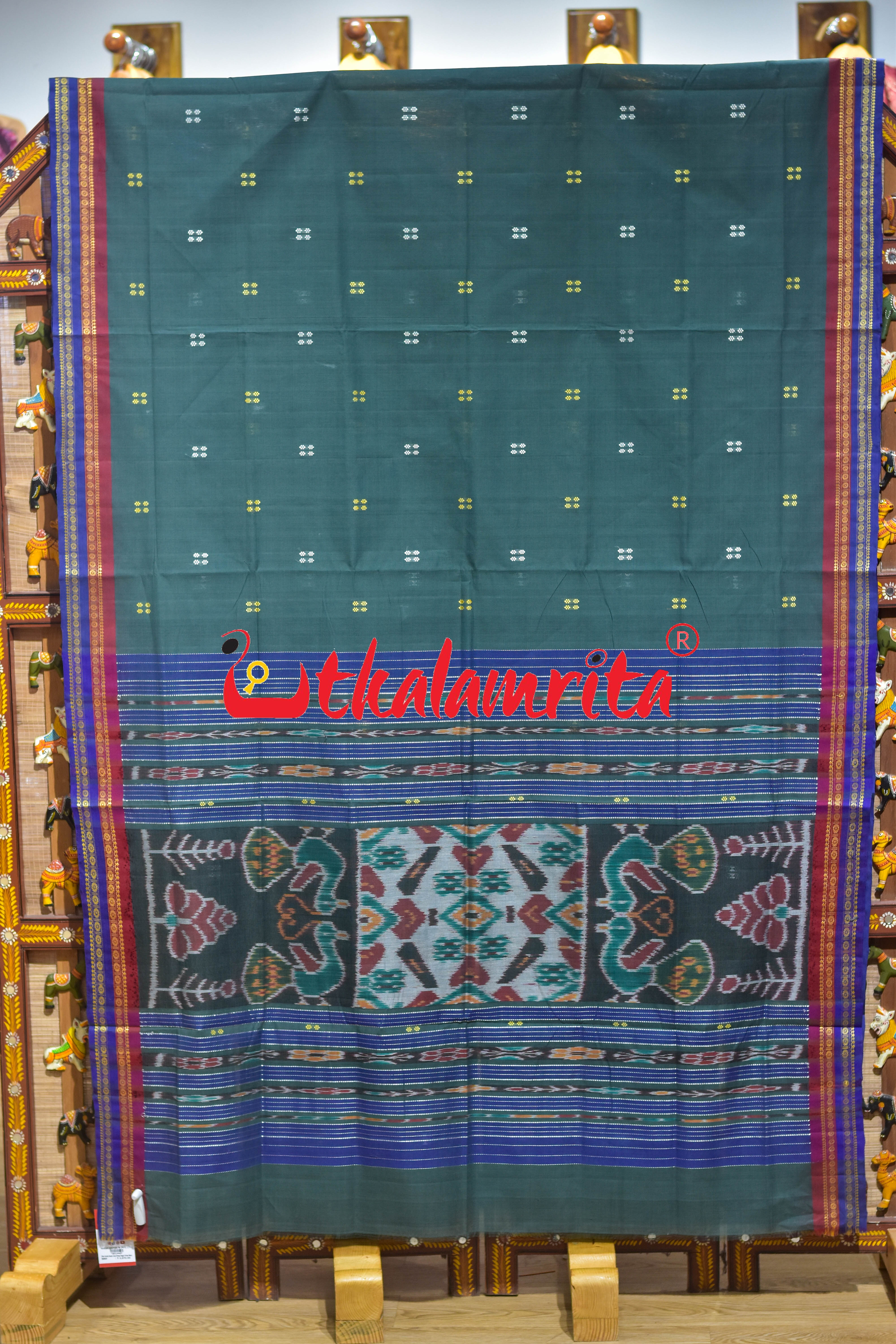 Olive Double Border Doby Pittala Single Cotton Saree