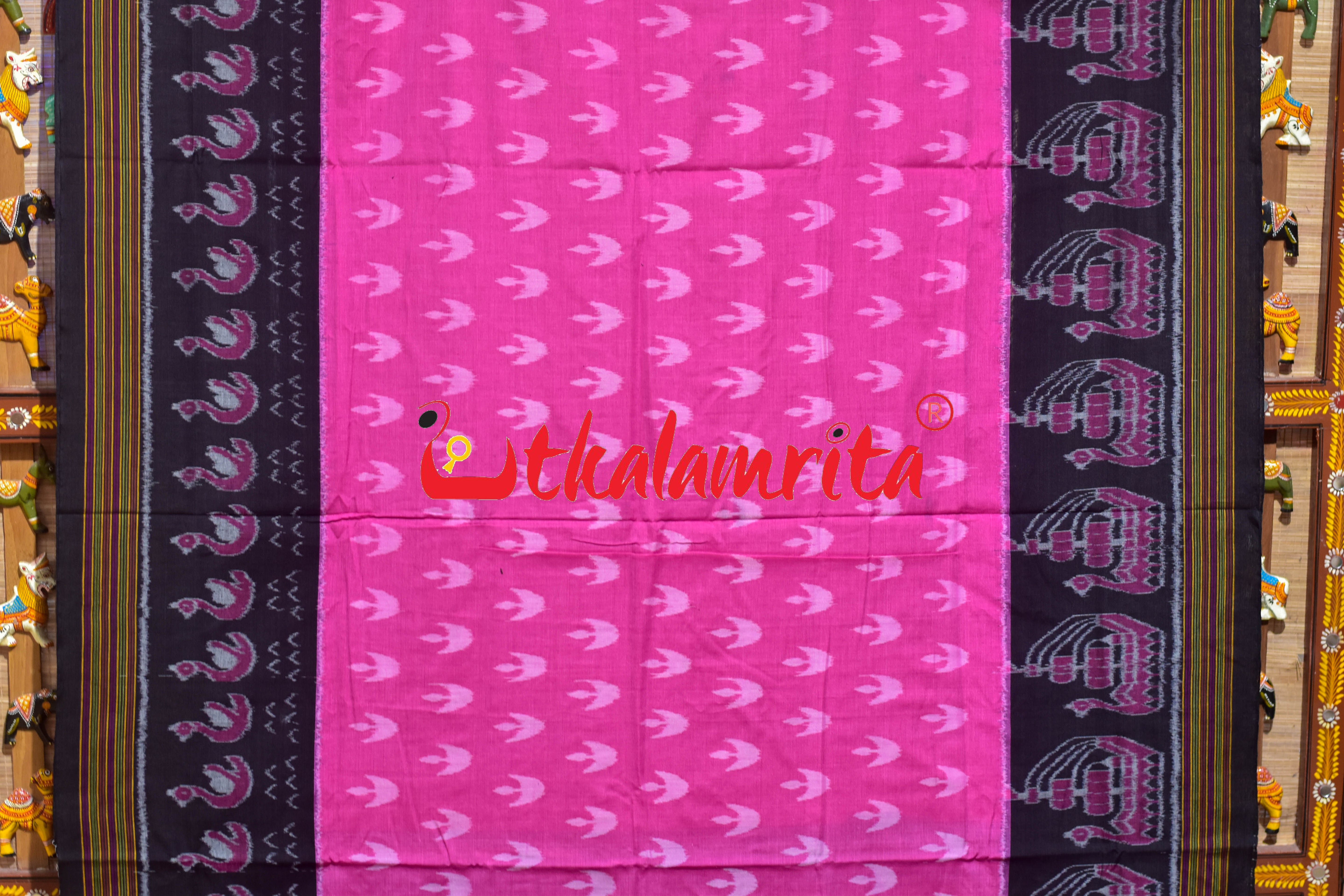 Pink Black Ducks & Boita Khandua Cotton Saree