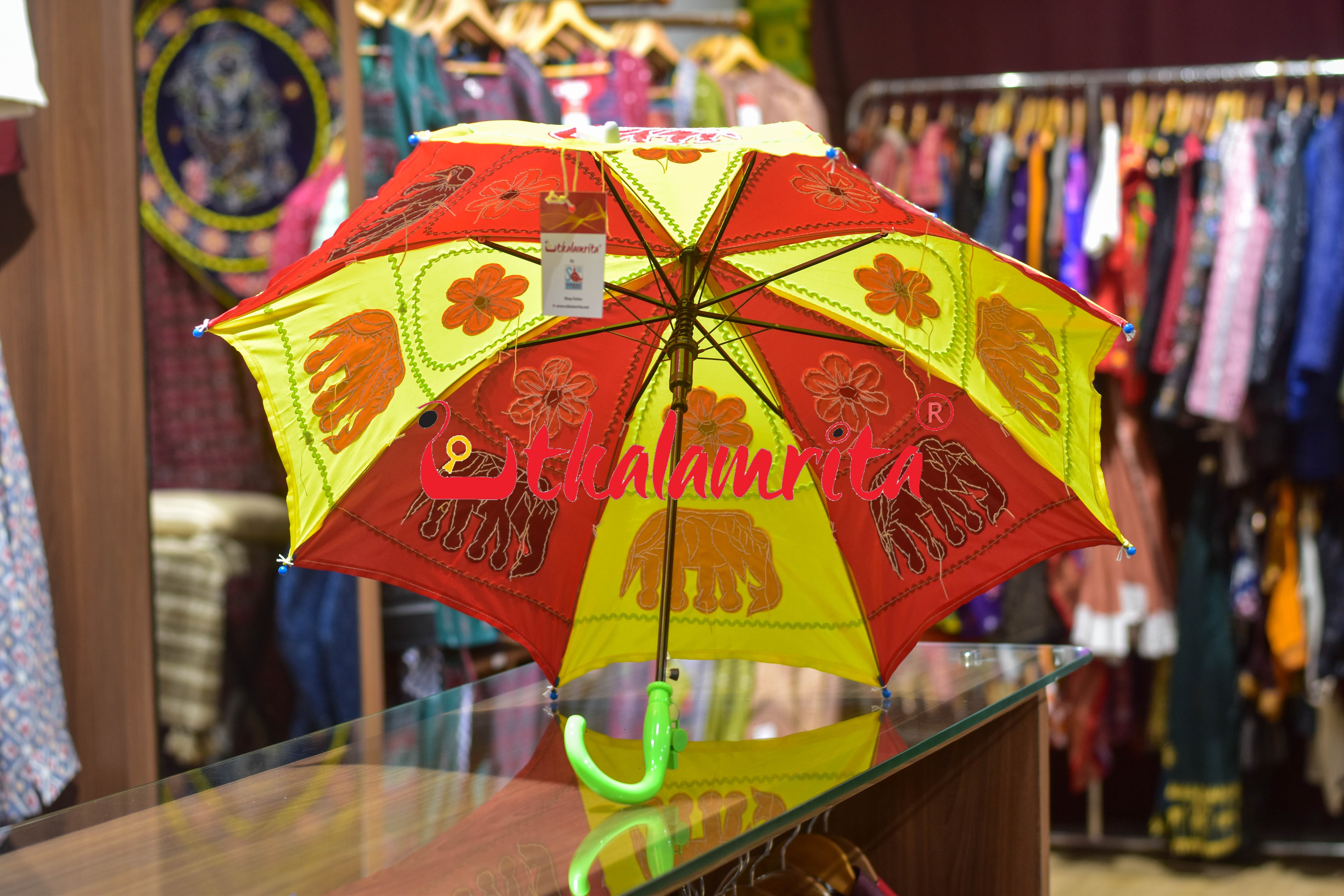 Red Yellow Elephants Pipli Waterproof Umbrella