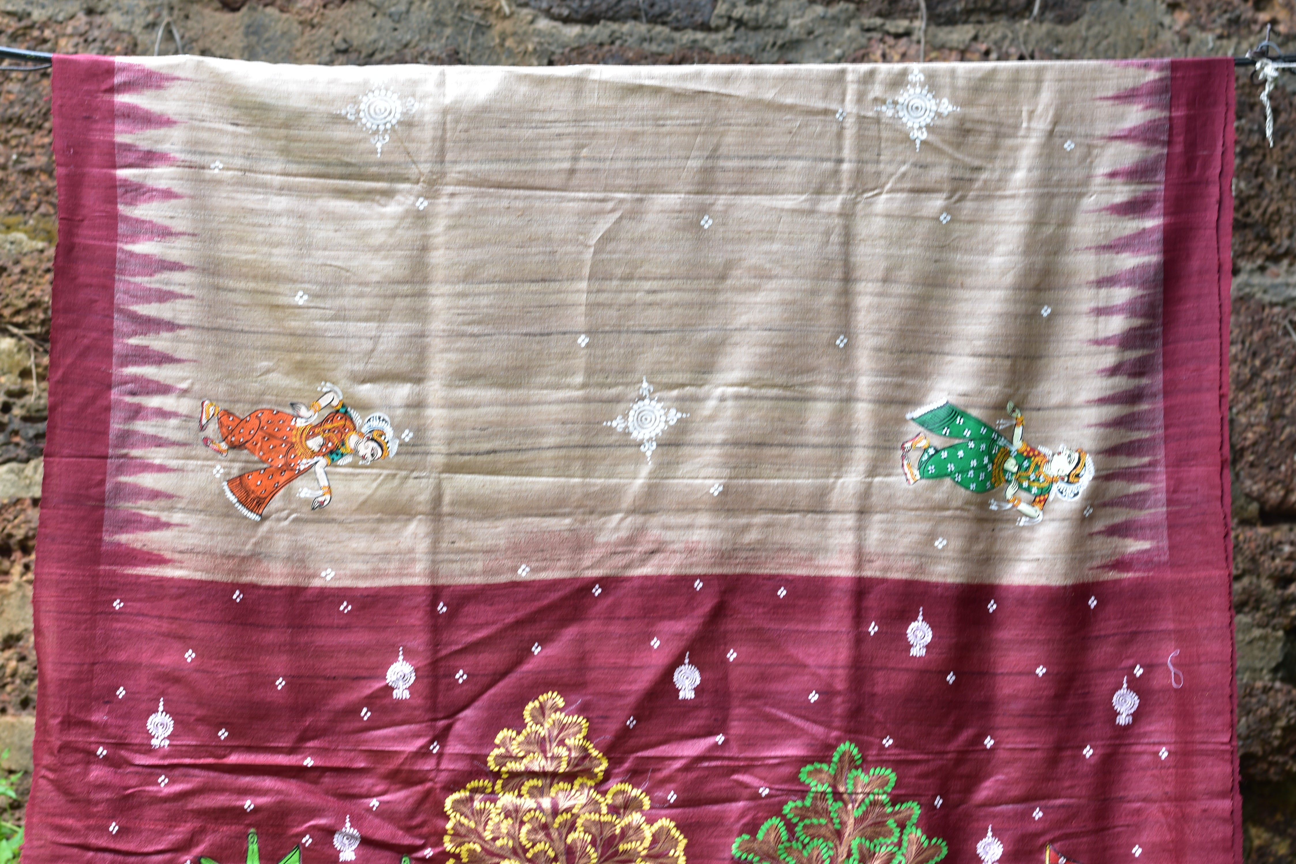 Jhamu Jatra Ghicha Tussar Ghee Maroon Saree