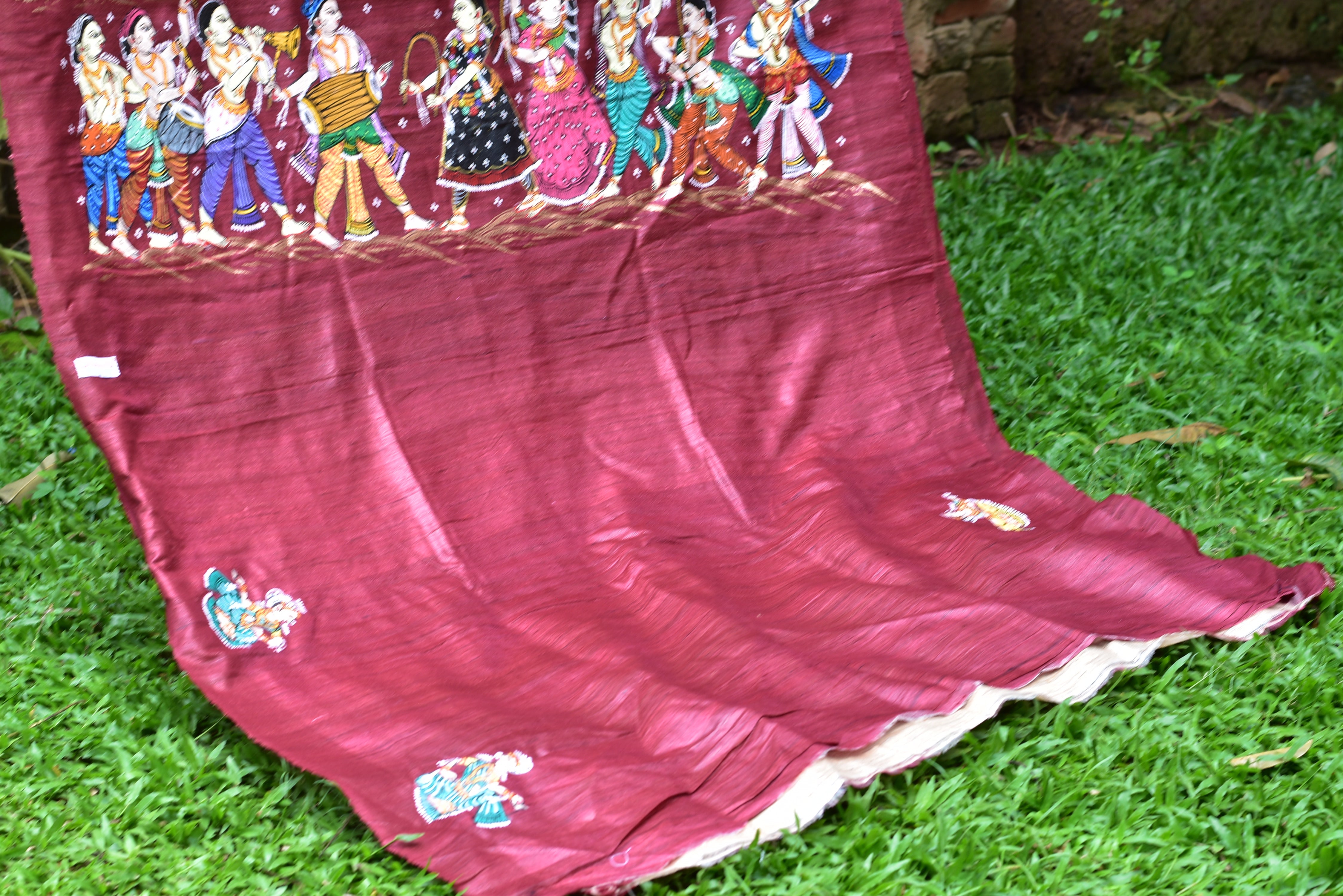 Jhamu Jatra Ghicha Tussar Ghee Maroon Saree