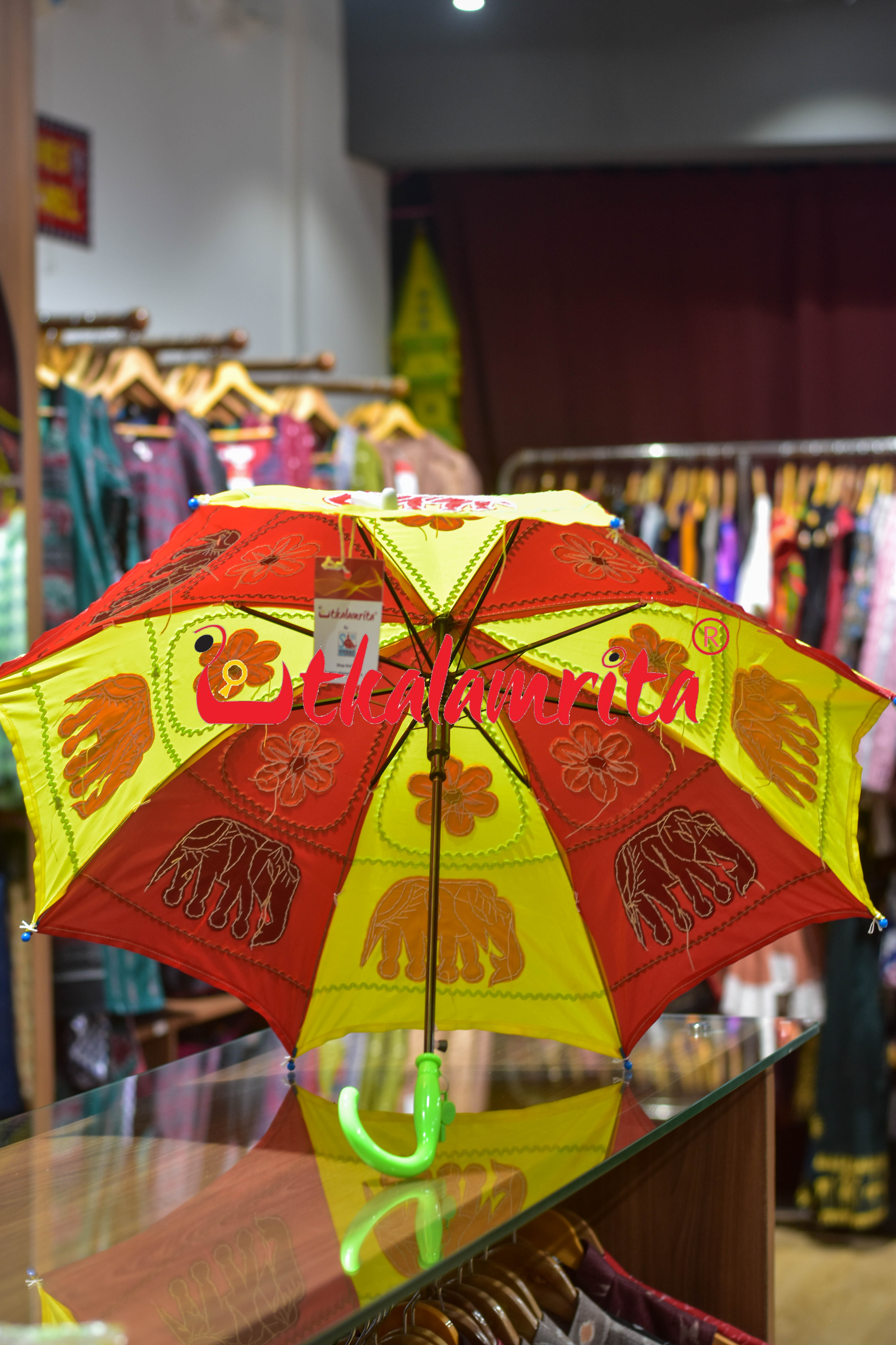 Red Yellow Elephants Pipli Waterproof Umbrella