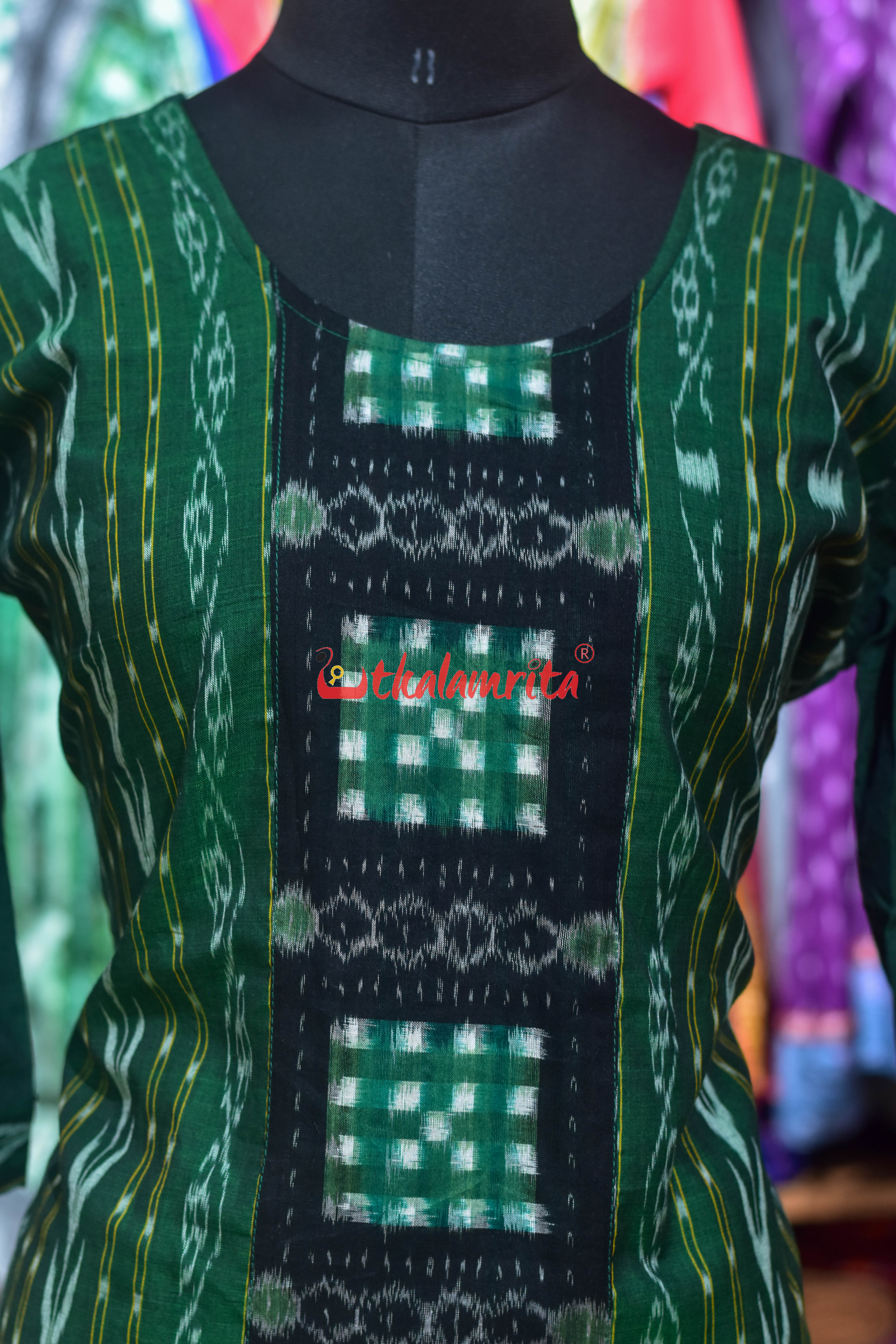 Green Ikat with Middle Pasapali (Ladies' Kurti)