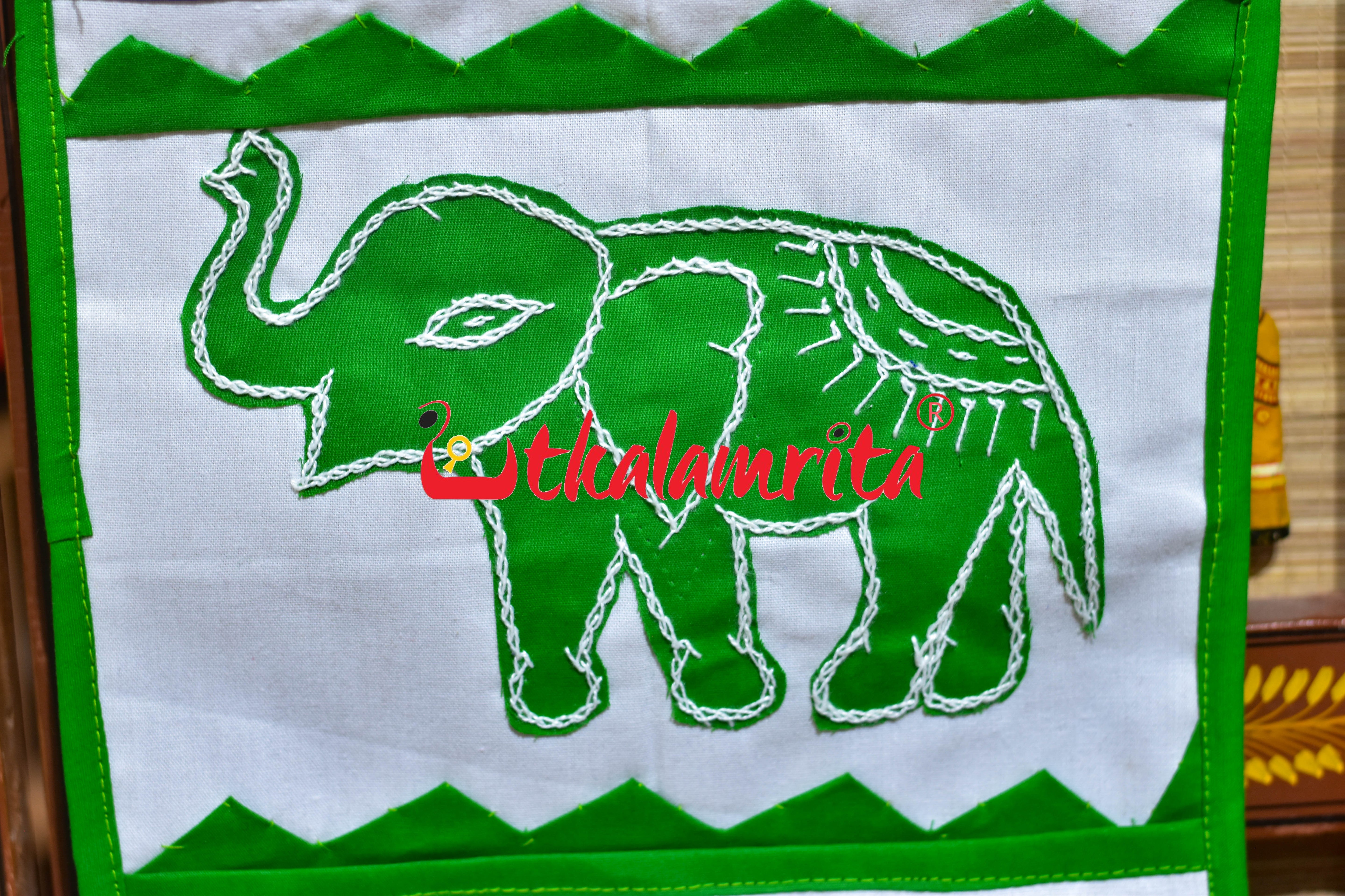 White Blue Triple Elephant Pipli Applique Letter Box