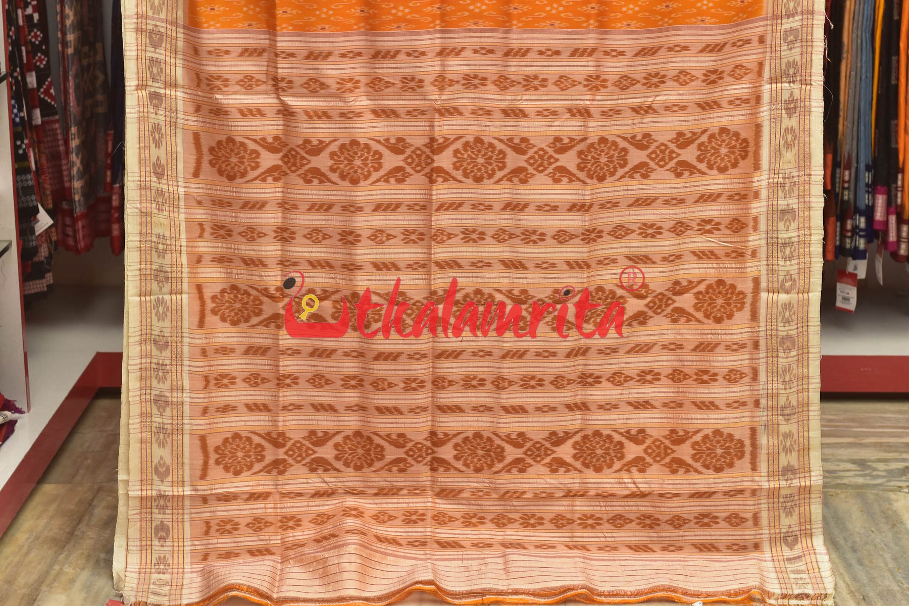 Mustard S White Khandua Silk Saree