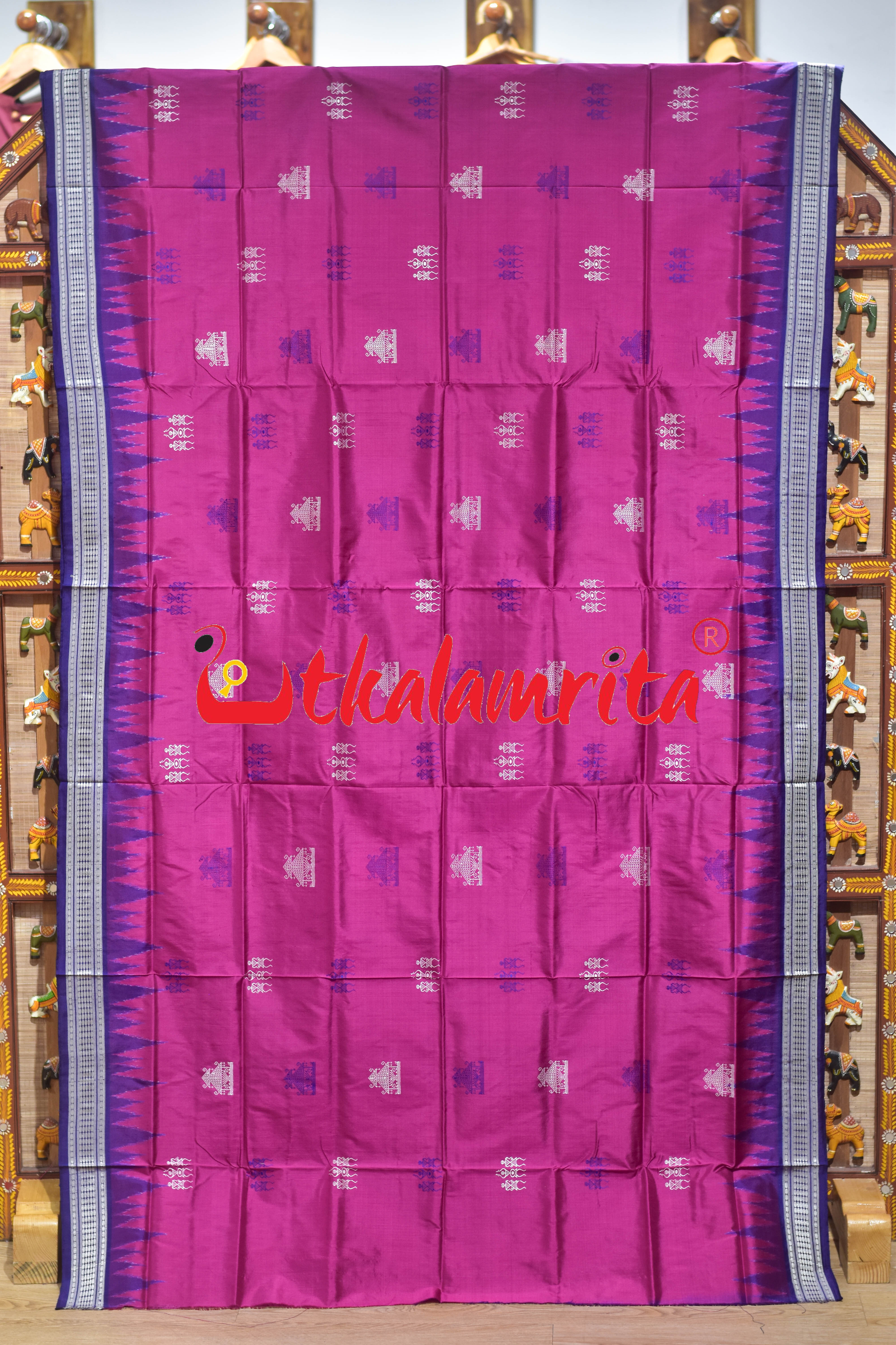 Rani Blue Tribal Temple Bomkai Silk Saree