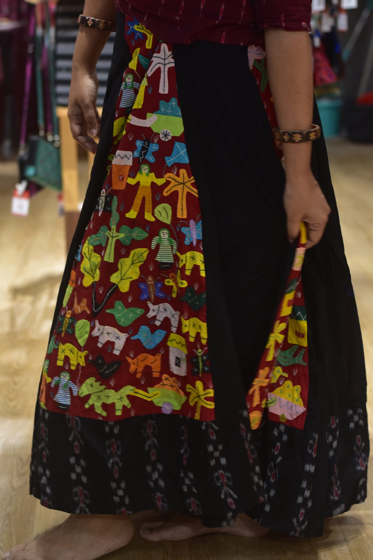 Black Applique Fusion Ikat Designer Garba Skirt