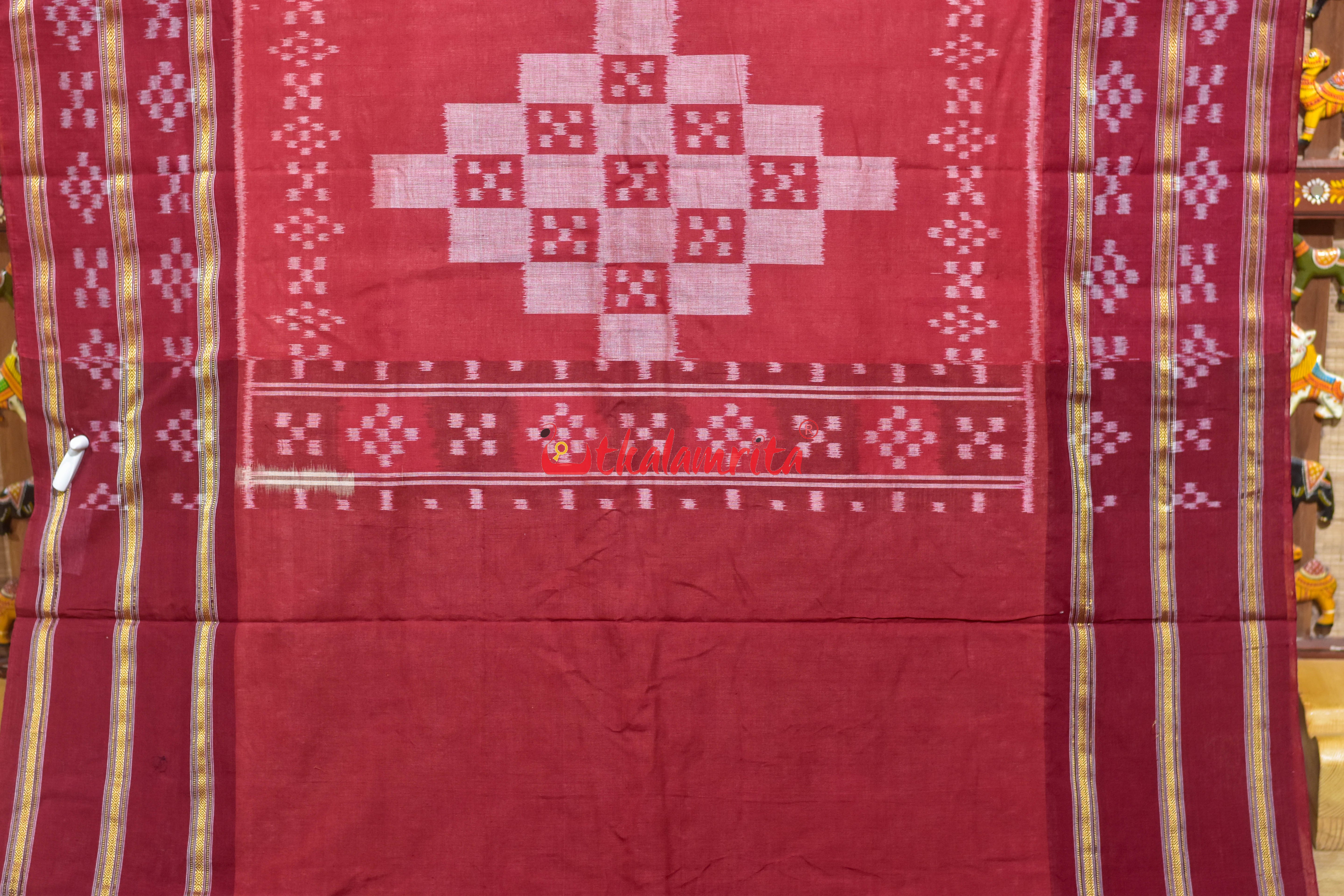 Chandan Maroon Double Pasapali Border Khandua Cotton Saree