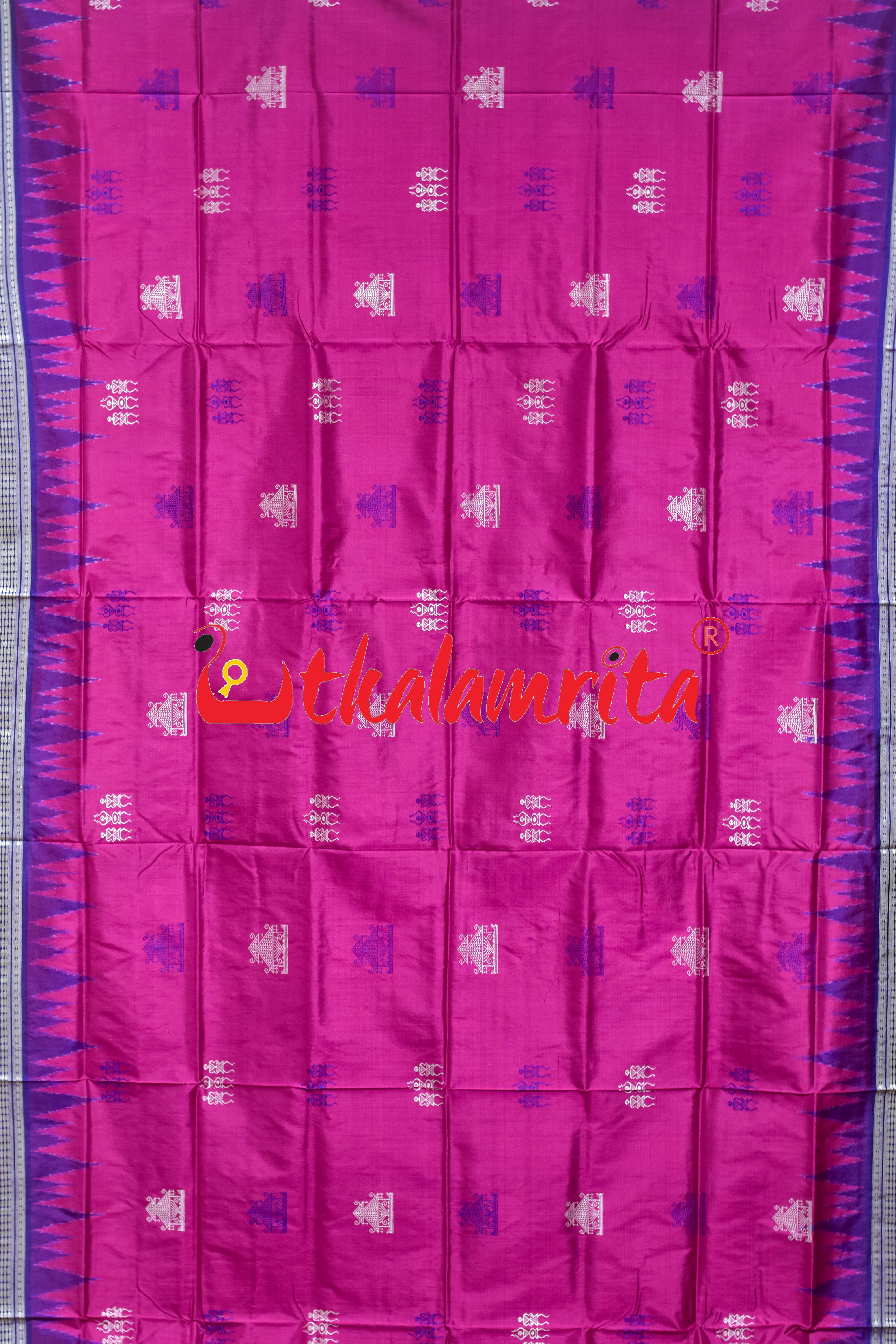 Rani Blue Tribal Temple Bomkai Silk Saree