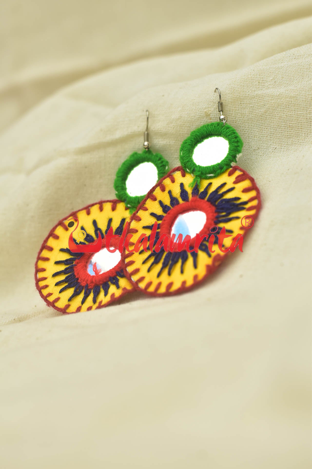 Yellow Round Pipli applique danglers)