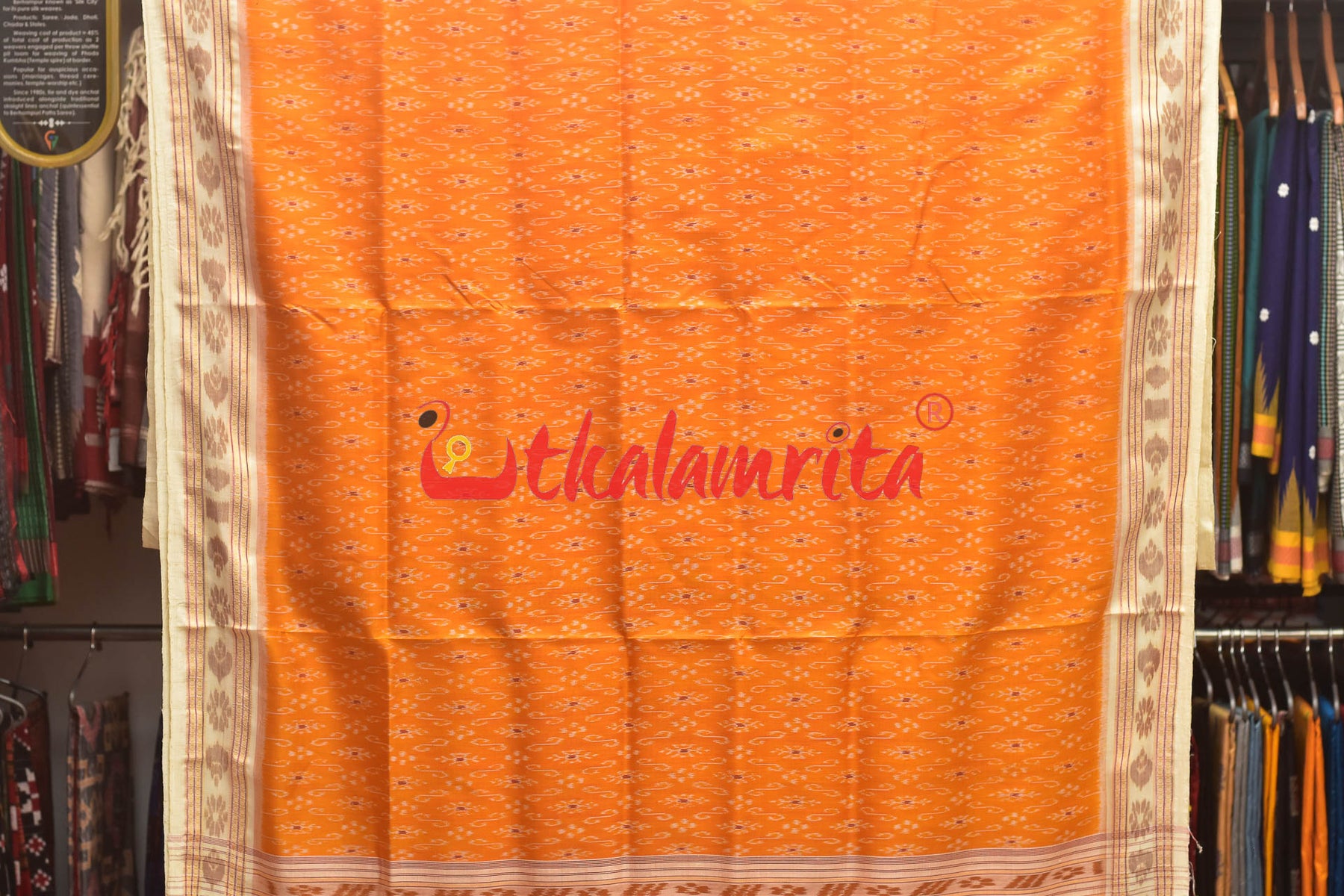 Mustard S White Khandua Silk Saree