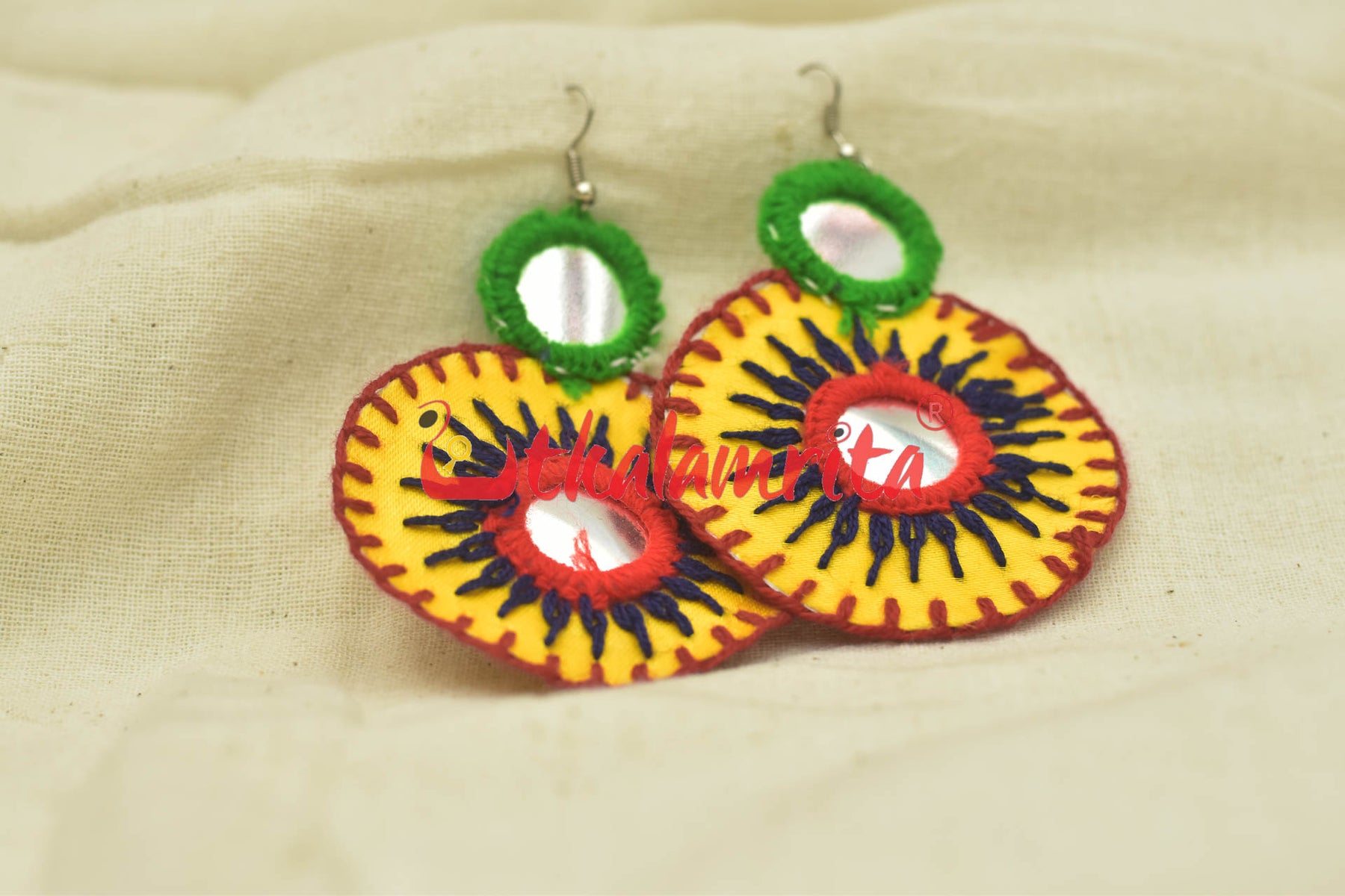 Yellow Round Pipli applique danglers)