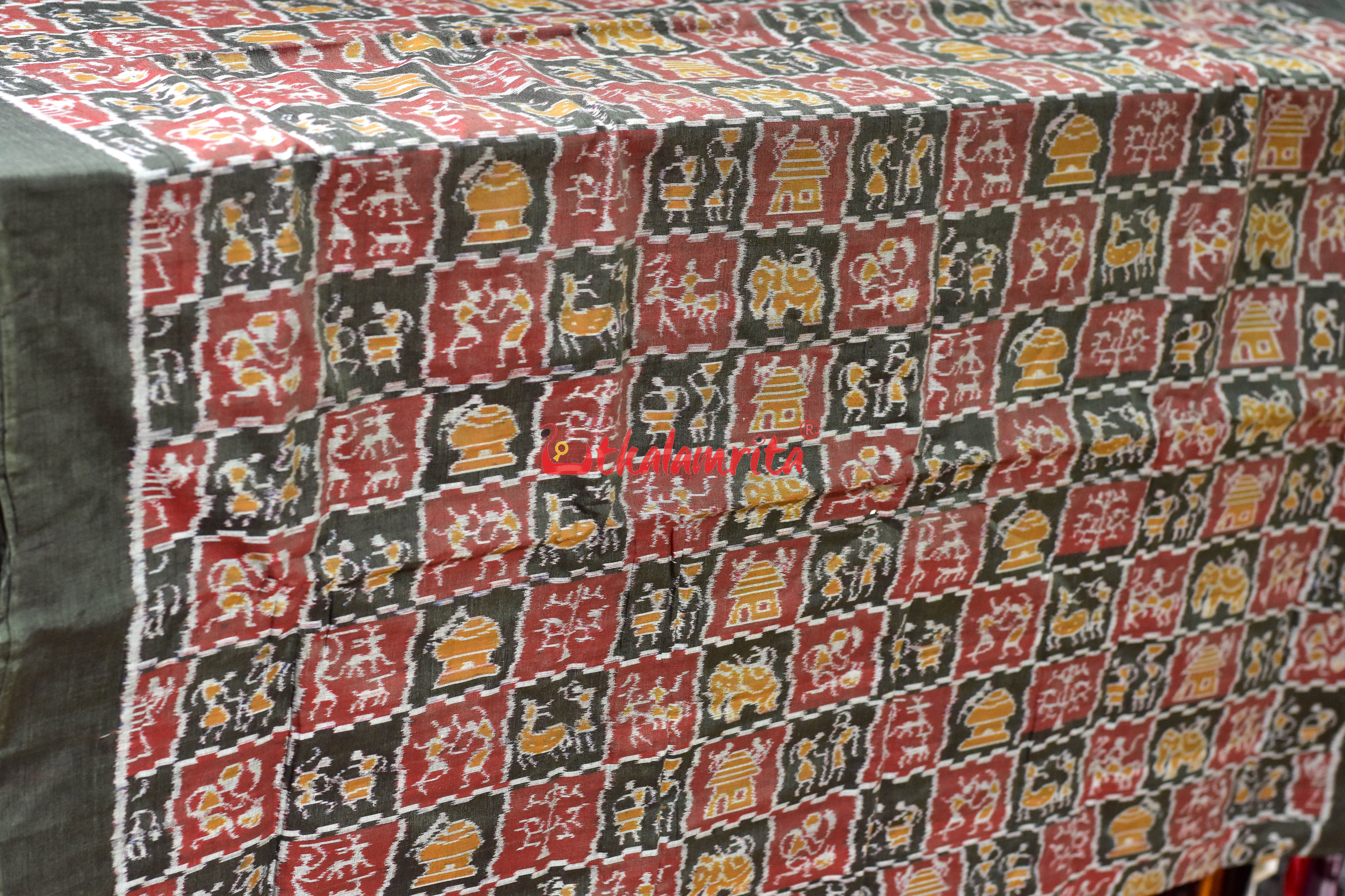 Olive Brown Tribal Culture Sambalpuri Cotton (Fabric)