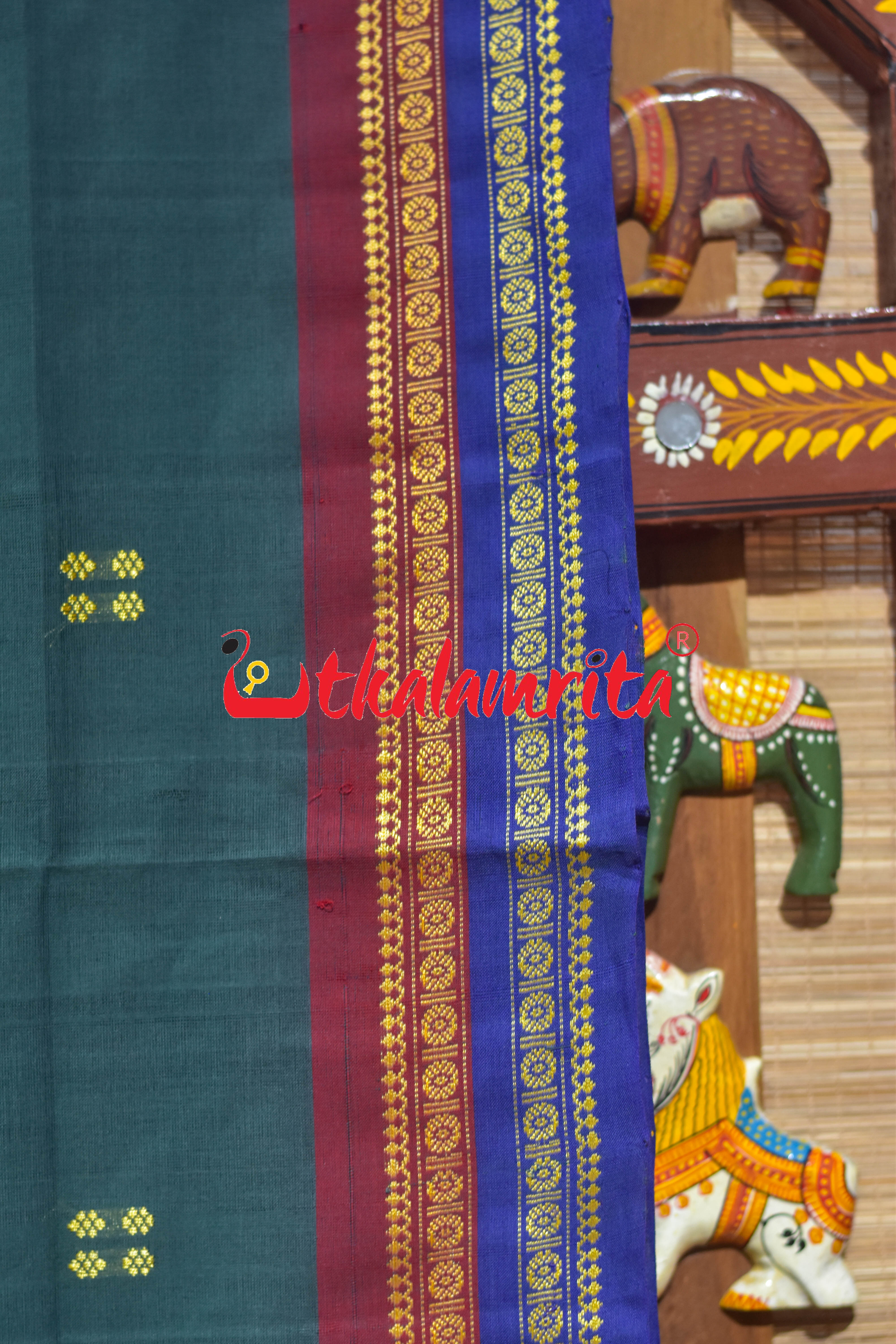 Olive Double Border Doby Pittala Single Cotton Saree