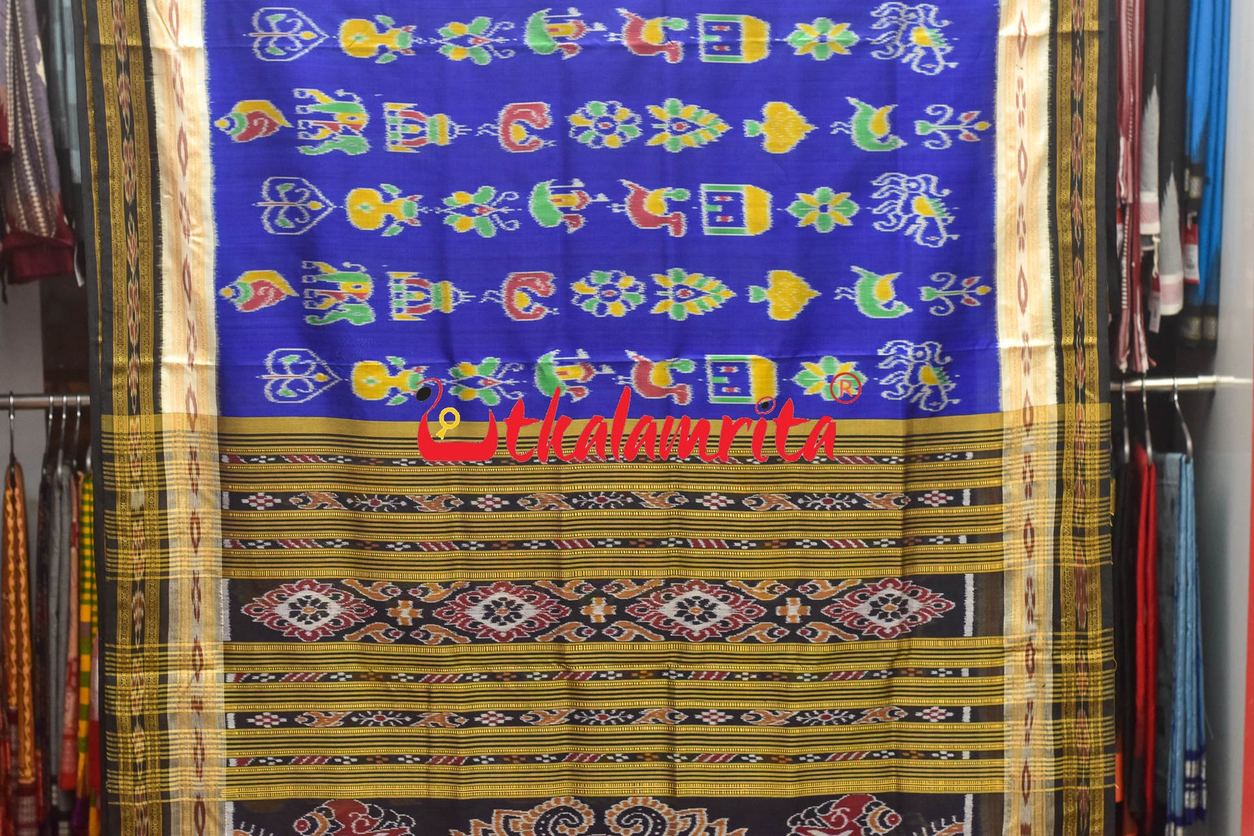 Blue Nabarangi Double Border Khandua Silk Saree