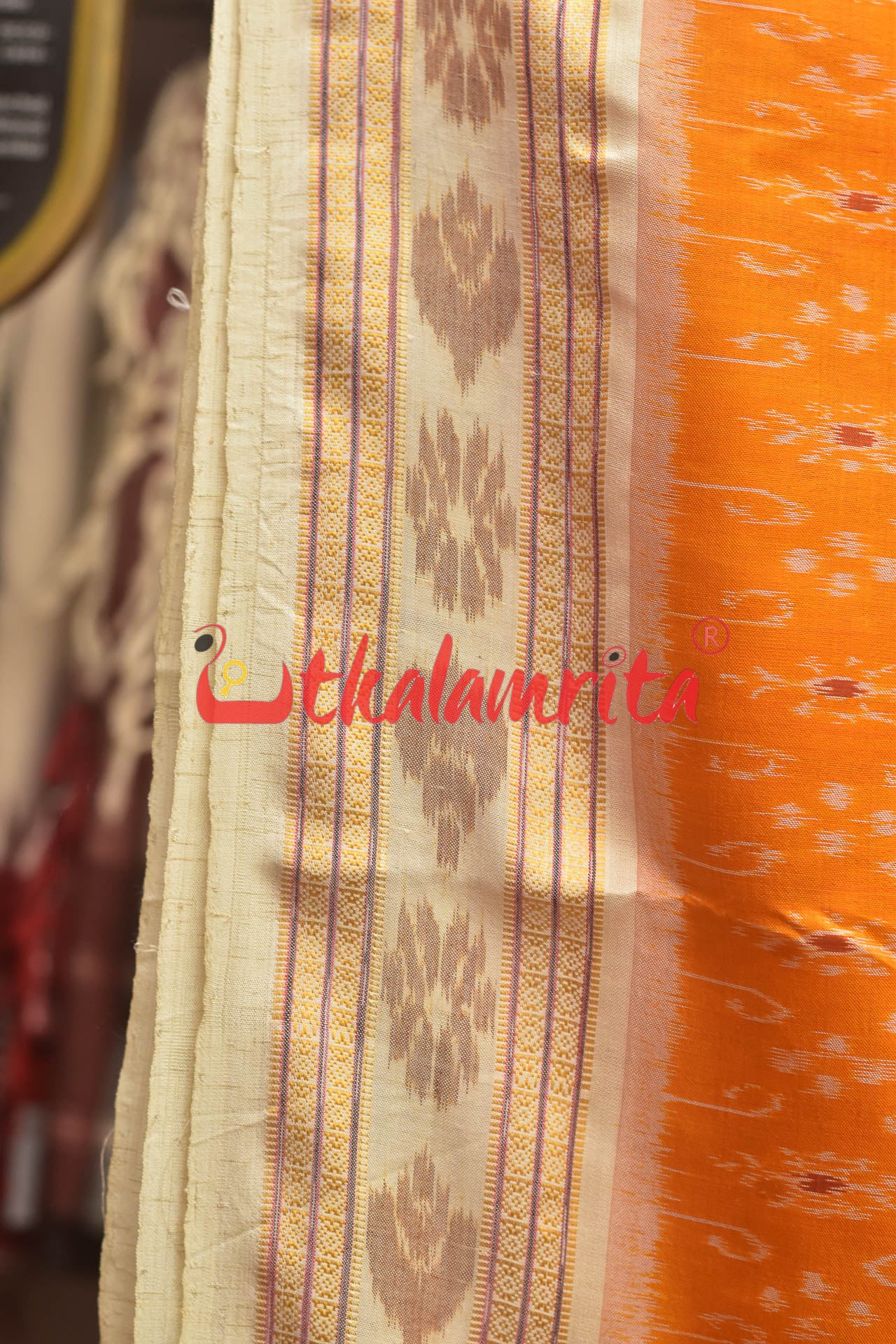 Mustard S White Khandua Silk Saree