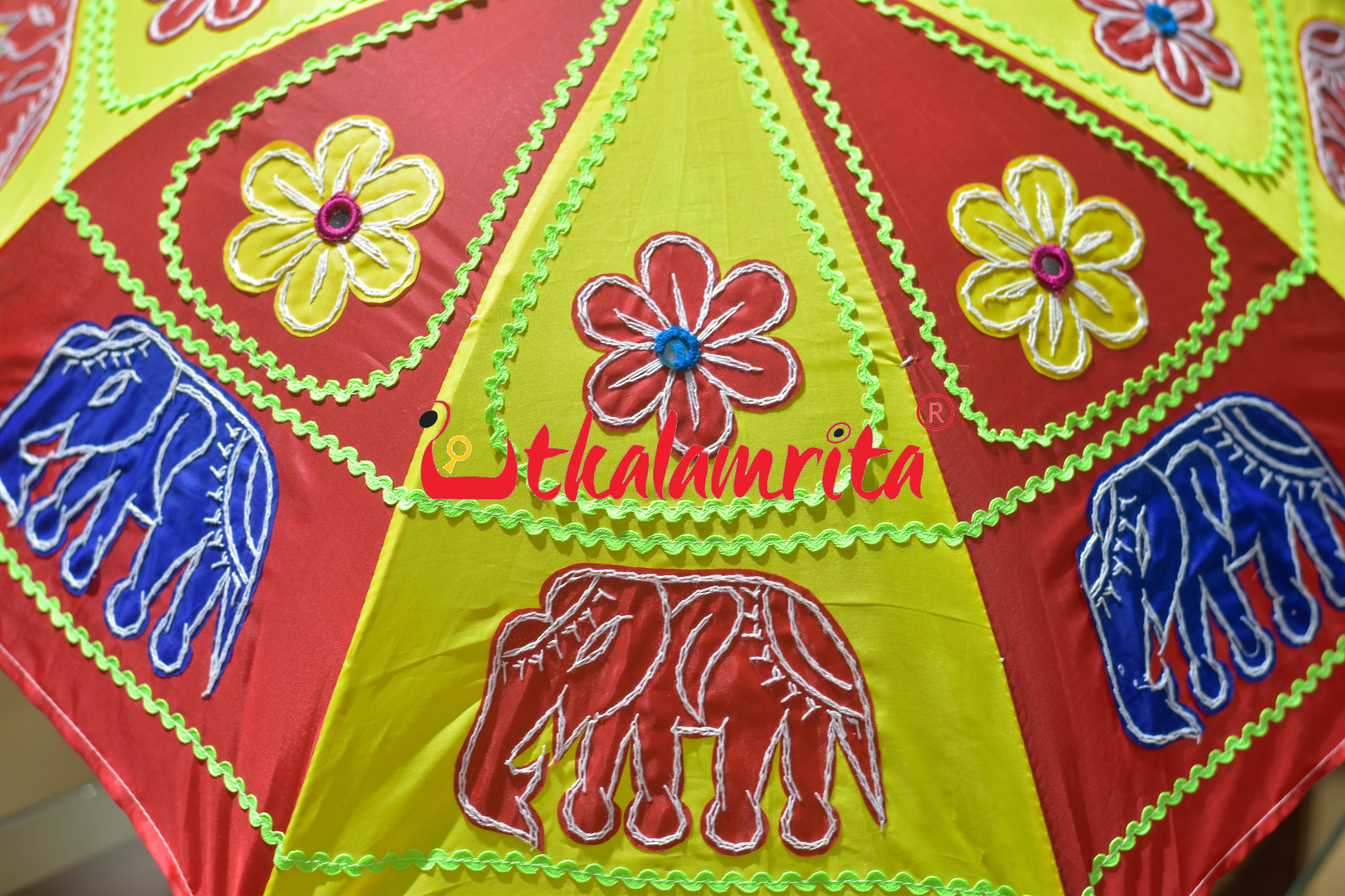 Red Yellow Elephants Pipli Waterproof Umbrella