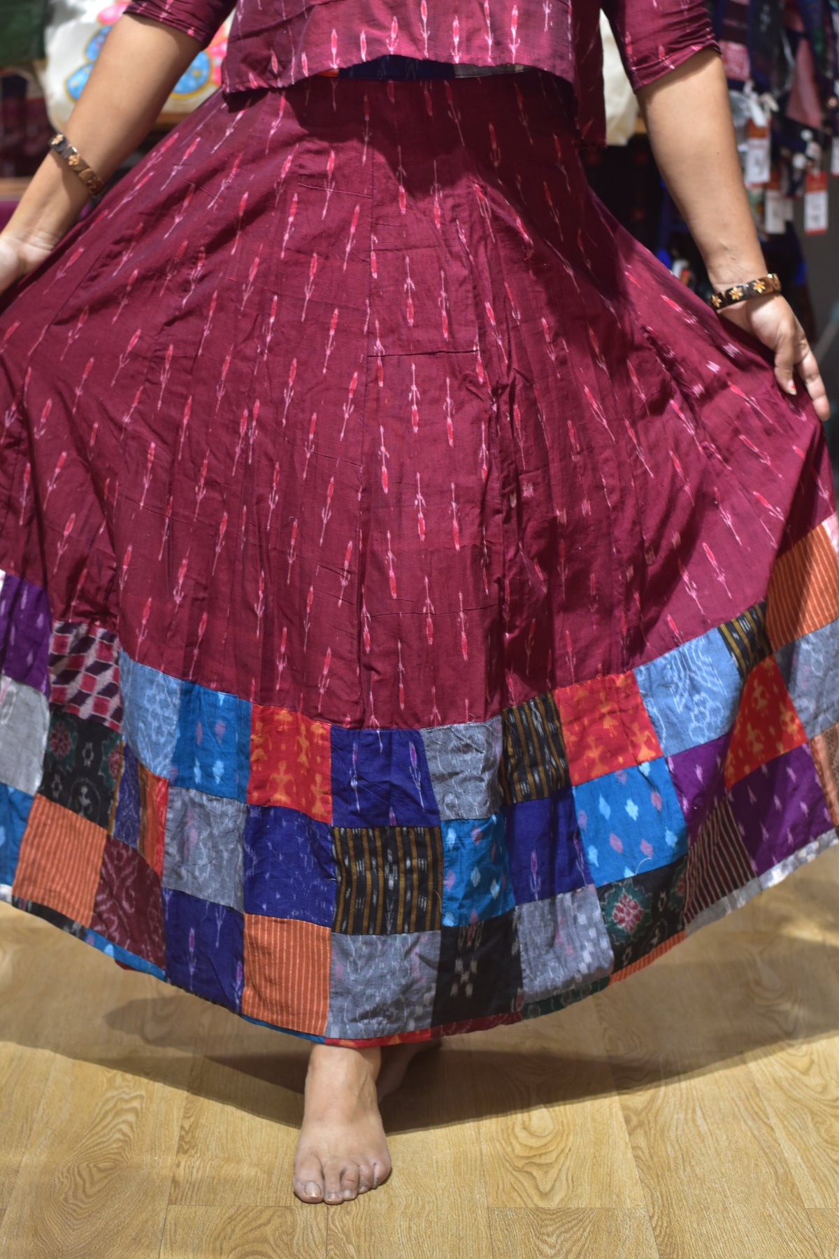 Maroon Labanga Ikat Designer Garba Skirt