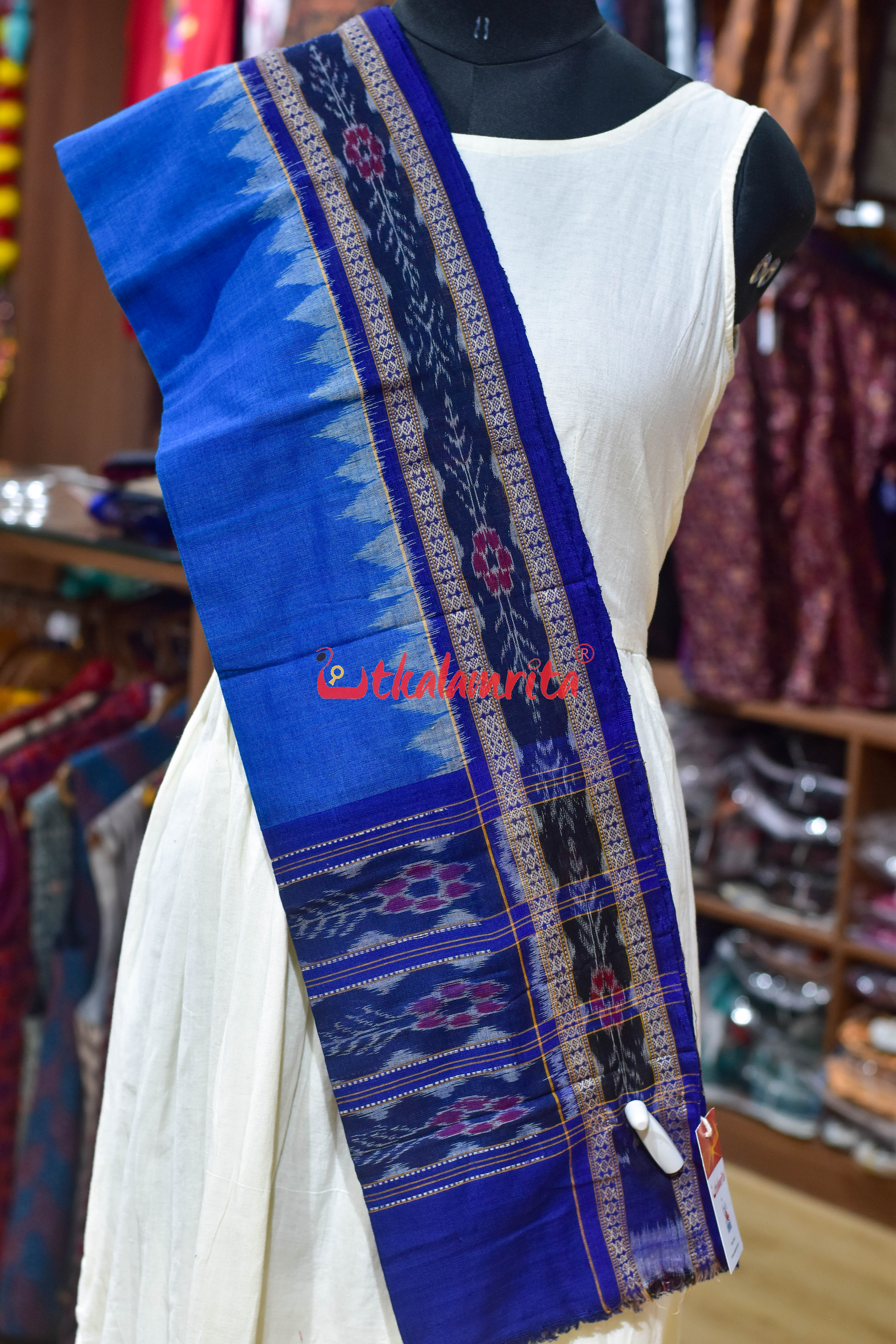 Blue Flower Bandha Cotton (Dupatta)