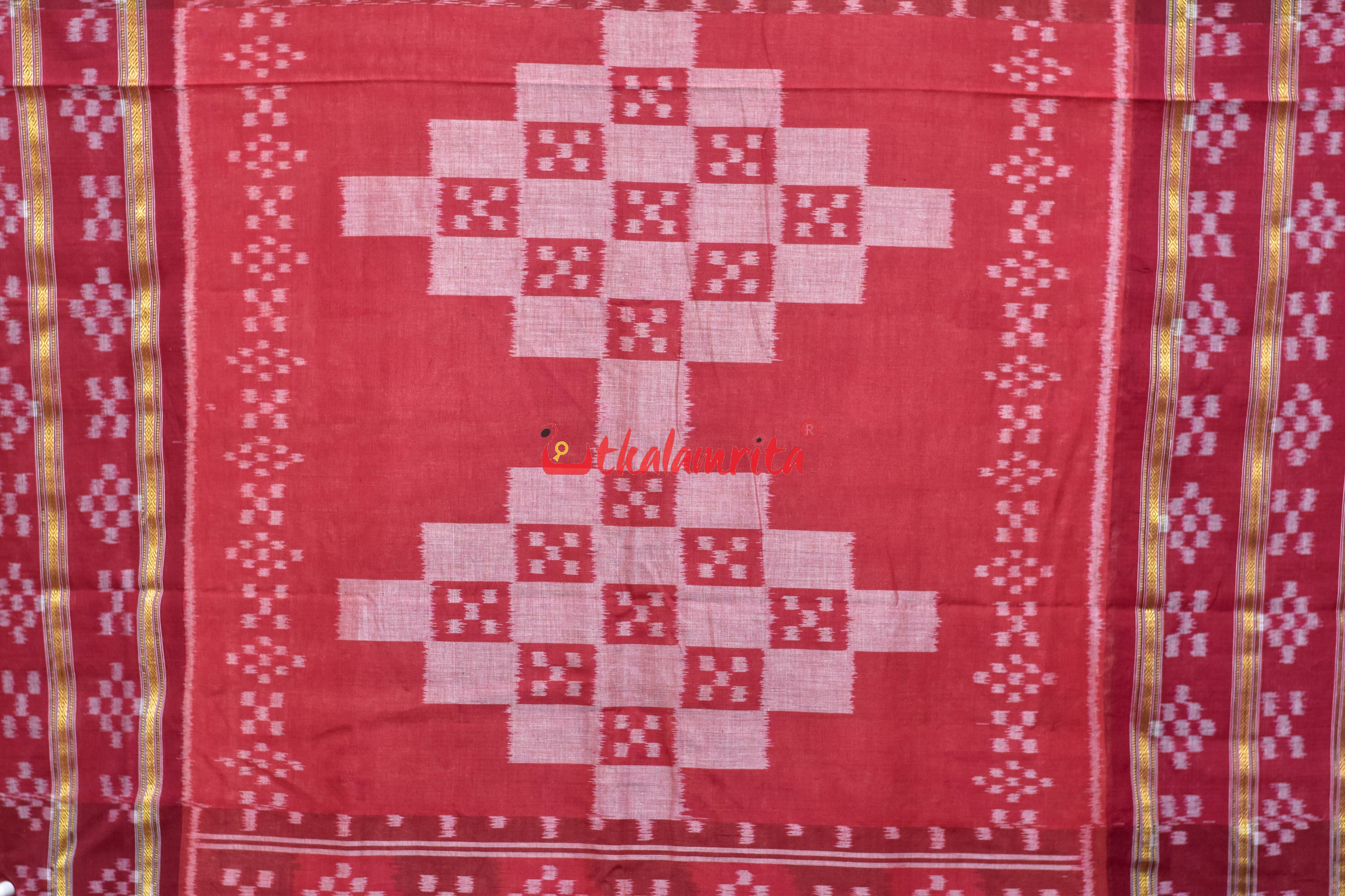 Chandan Maroon Double Pasapali Border Khandua Cotton Saree