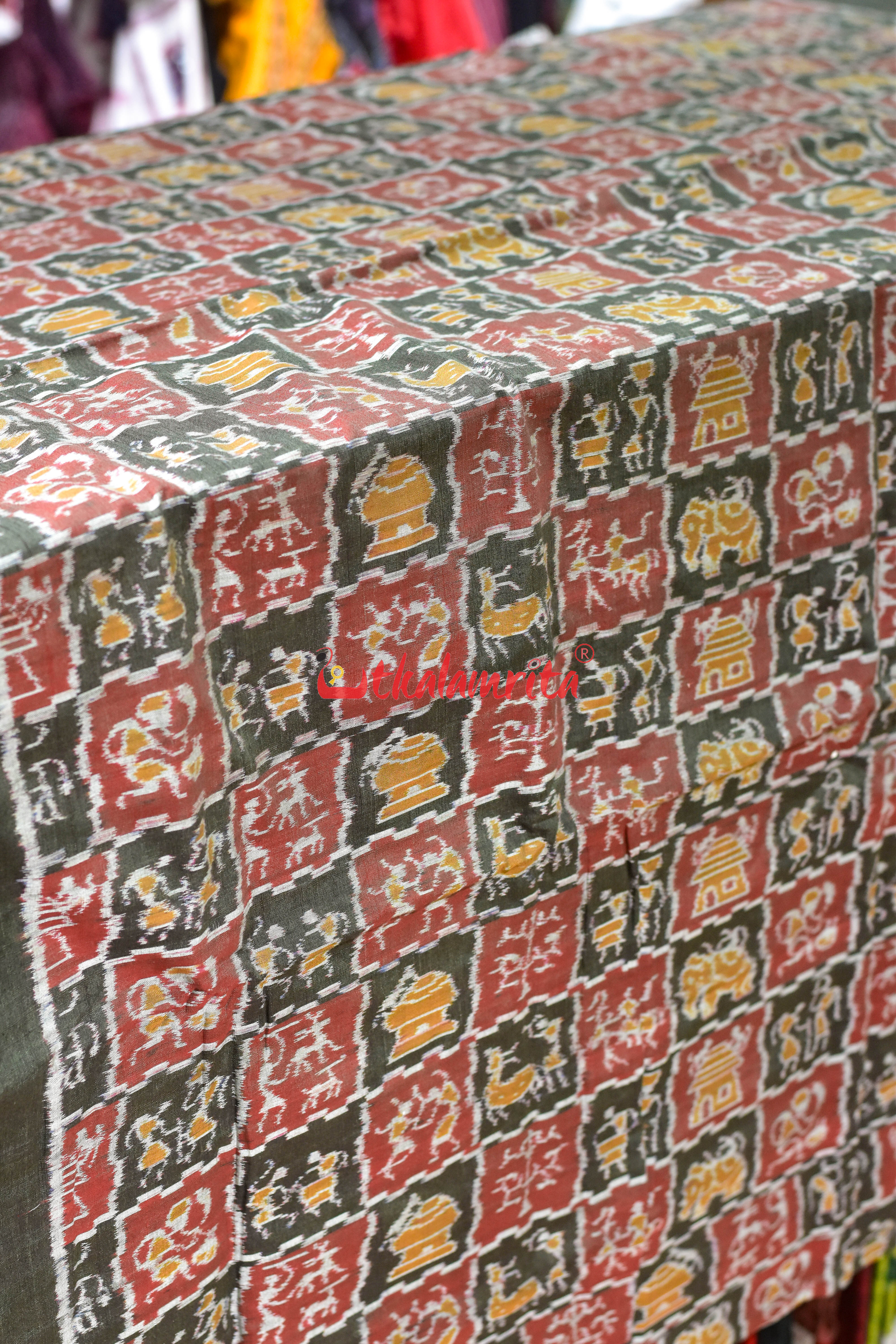 Olive Brown Tribal Culture Sambalpuri Cotton (Fabric)