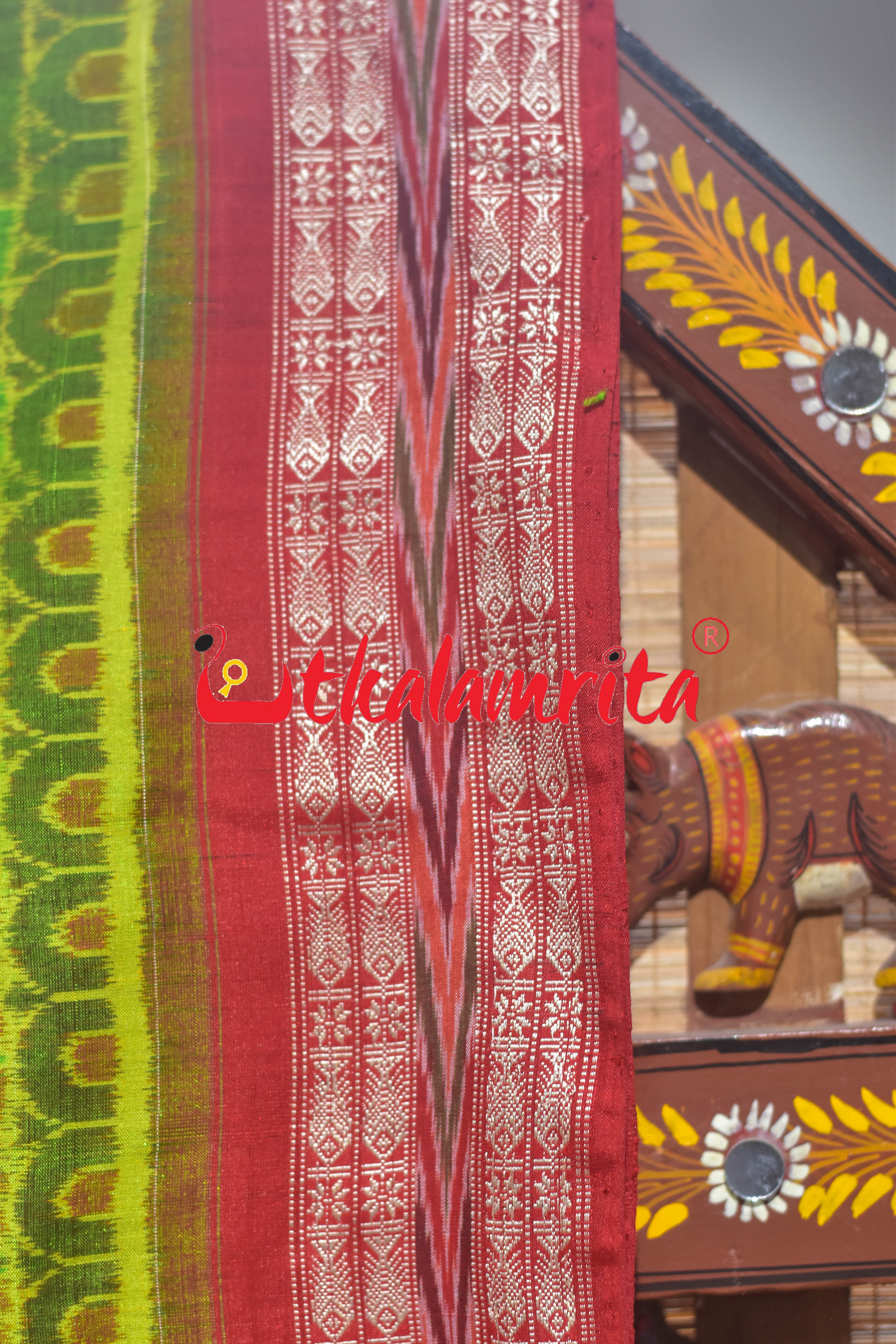 Green Elephant Tree of Life Bapta Sambalpuri Saree