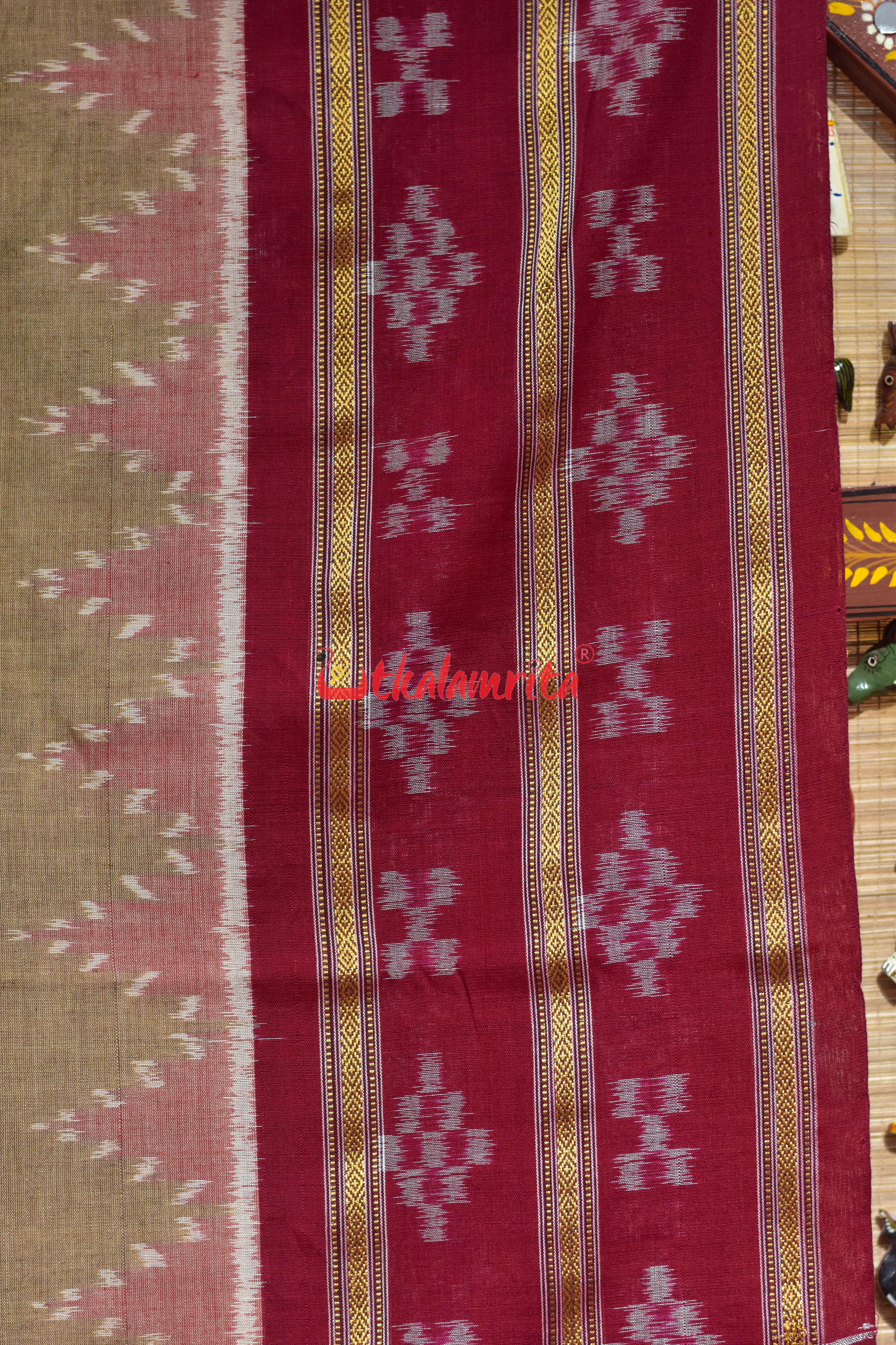 Chandan Maroon Double Pasapali Border Khandua Cotton Saree