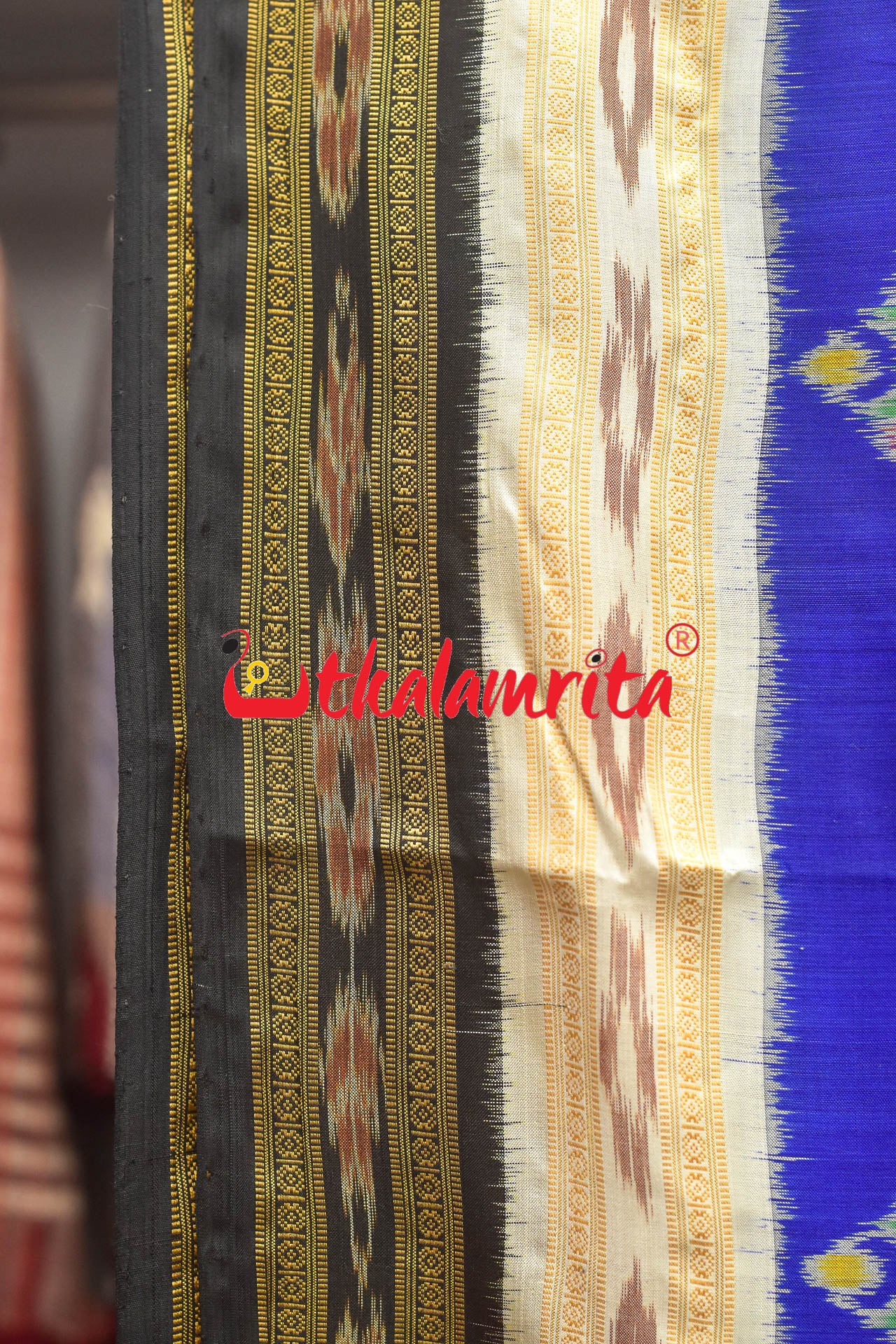 Blue Nabarangi Double Border Khandua Silk Saree