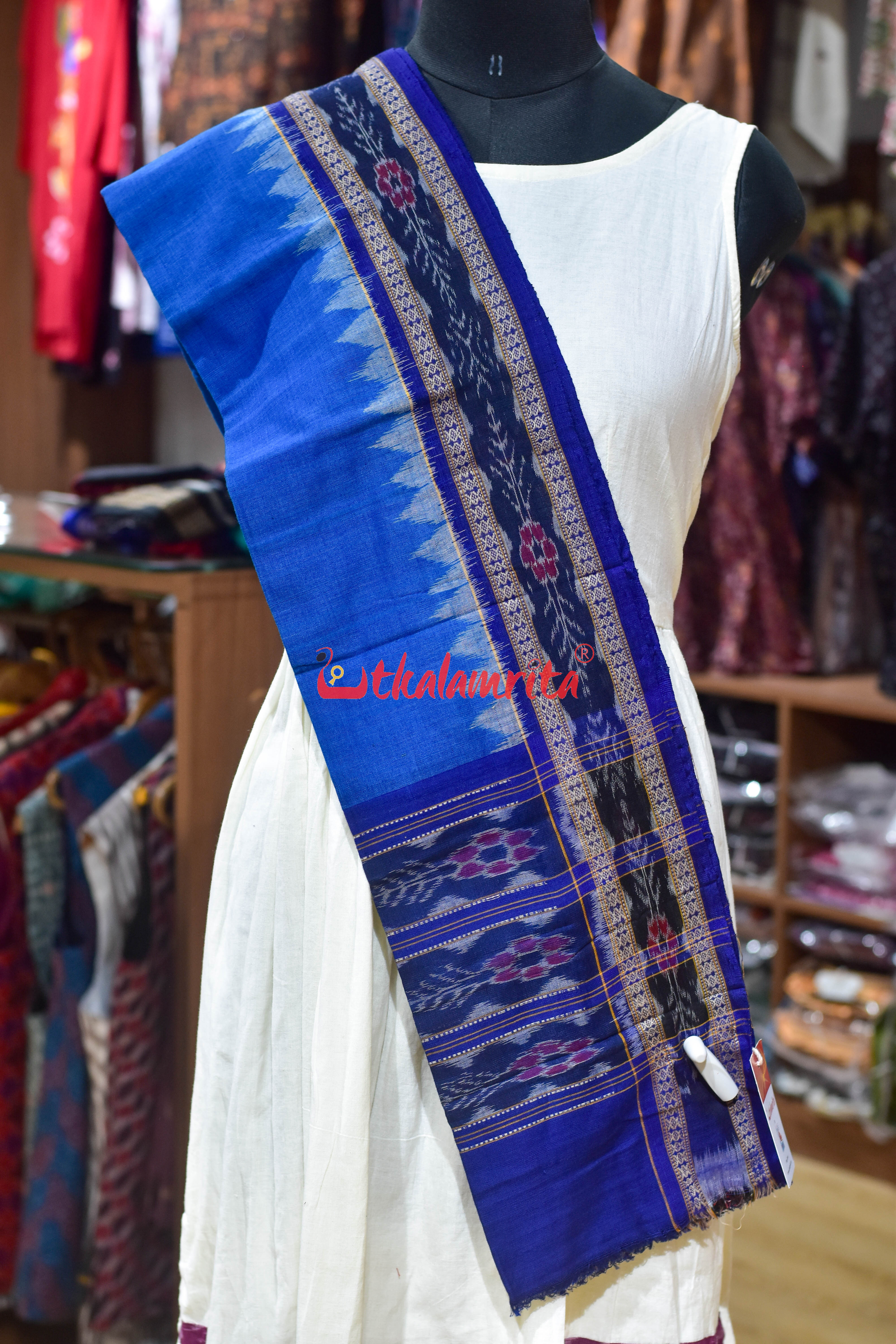 Blue Flower Bandha Cotton (Dupatta)