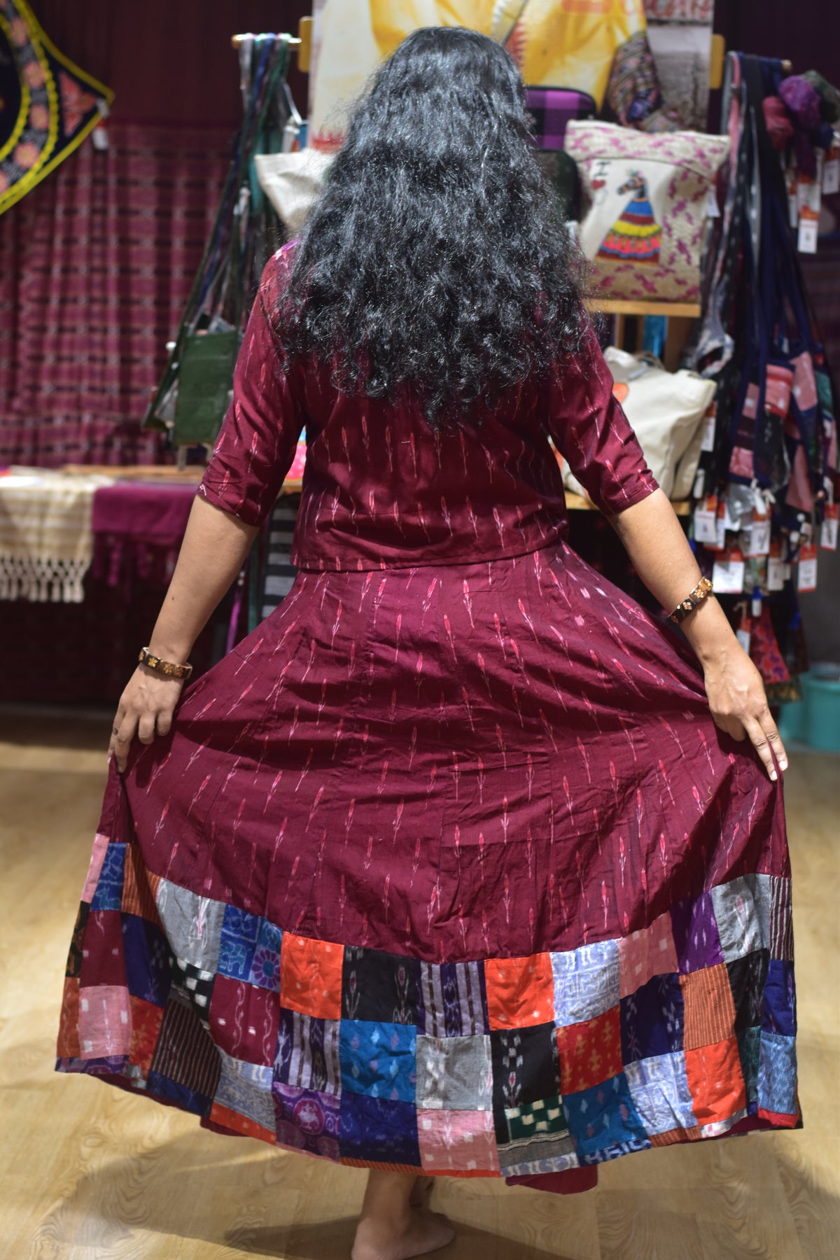 Maroon Labanga Ikat Designer Garba Skirt