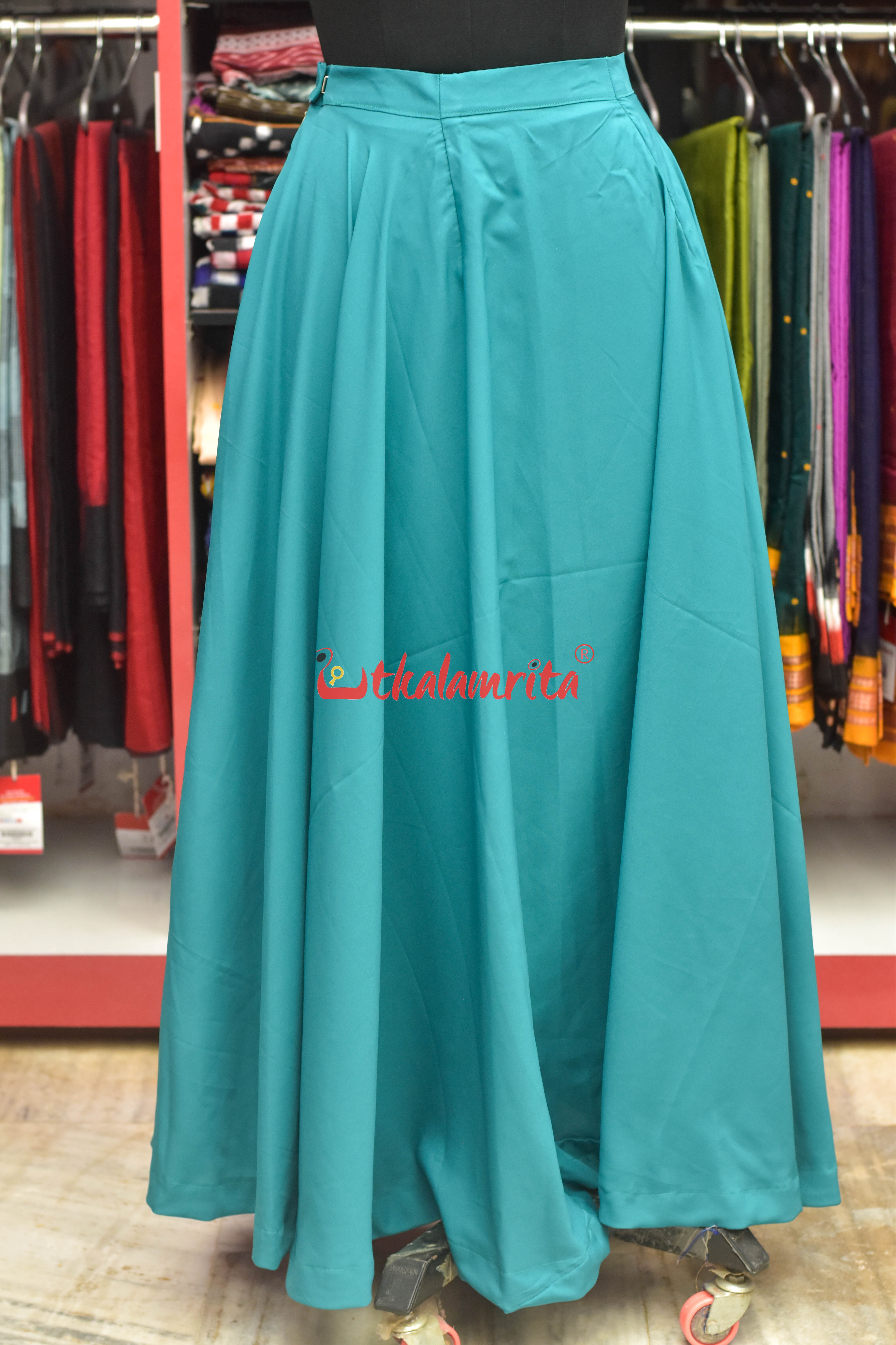 Odia Alphabet Blue Teal Sambalpuri Cotton Long Jacket Set