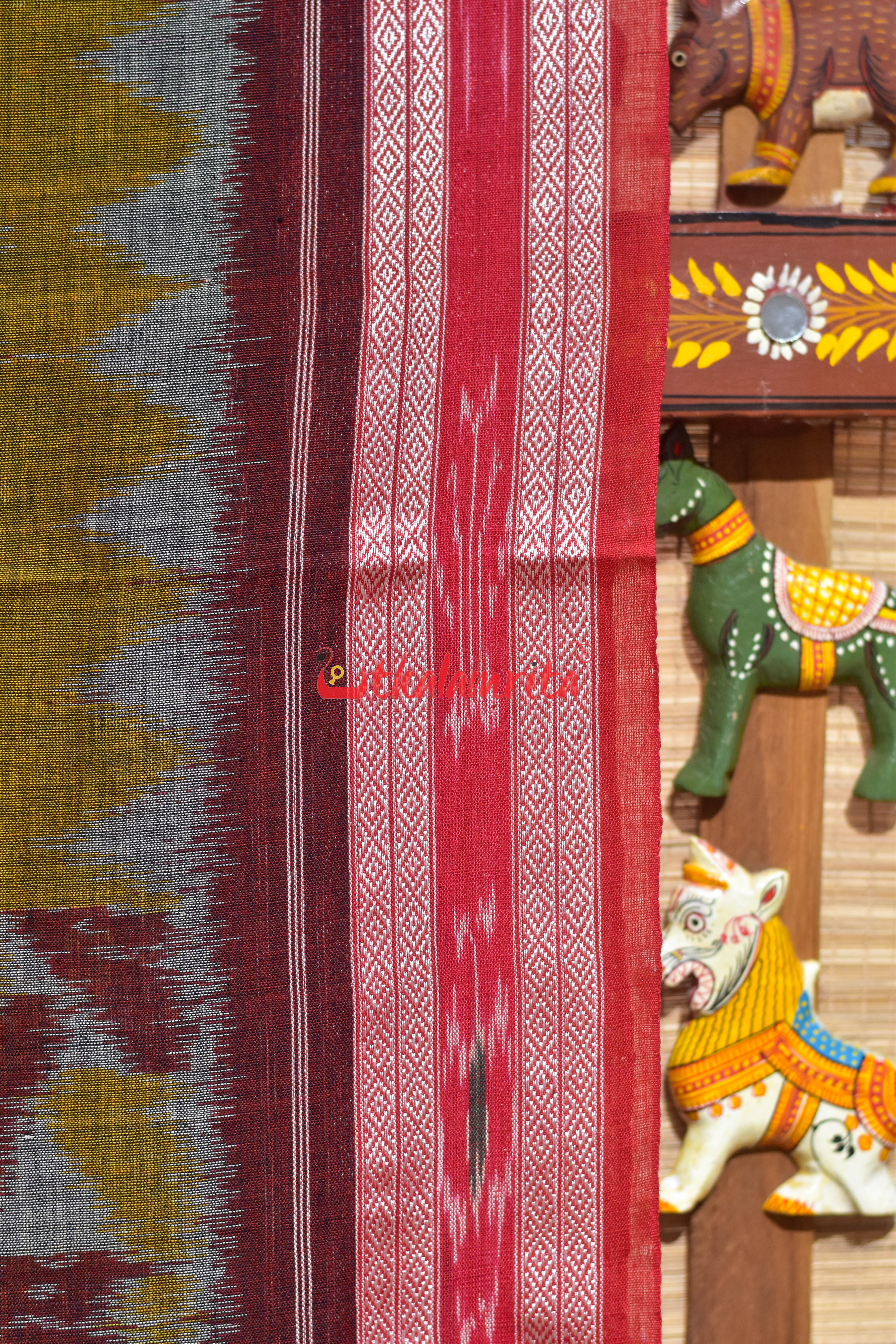 Computer Grey Mustard Maroon Khandua Cotton Saree