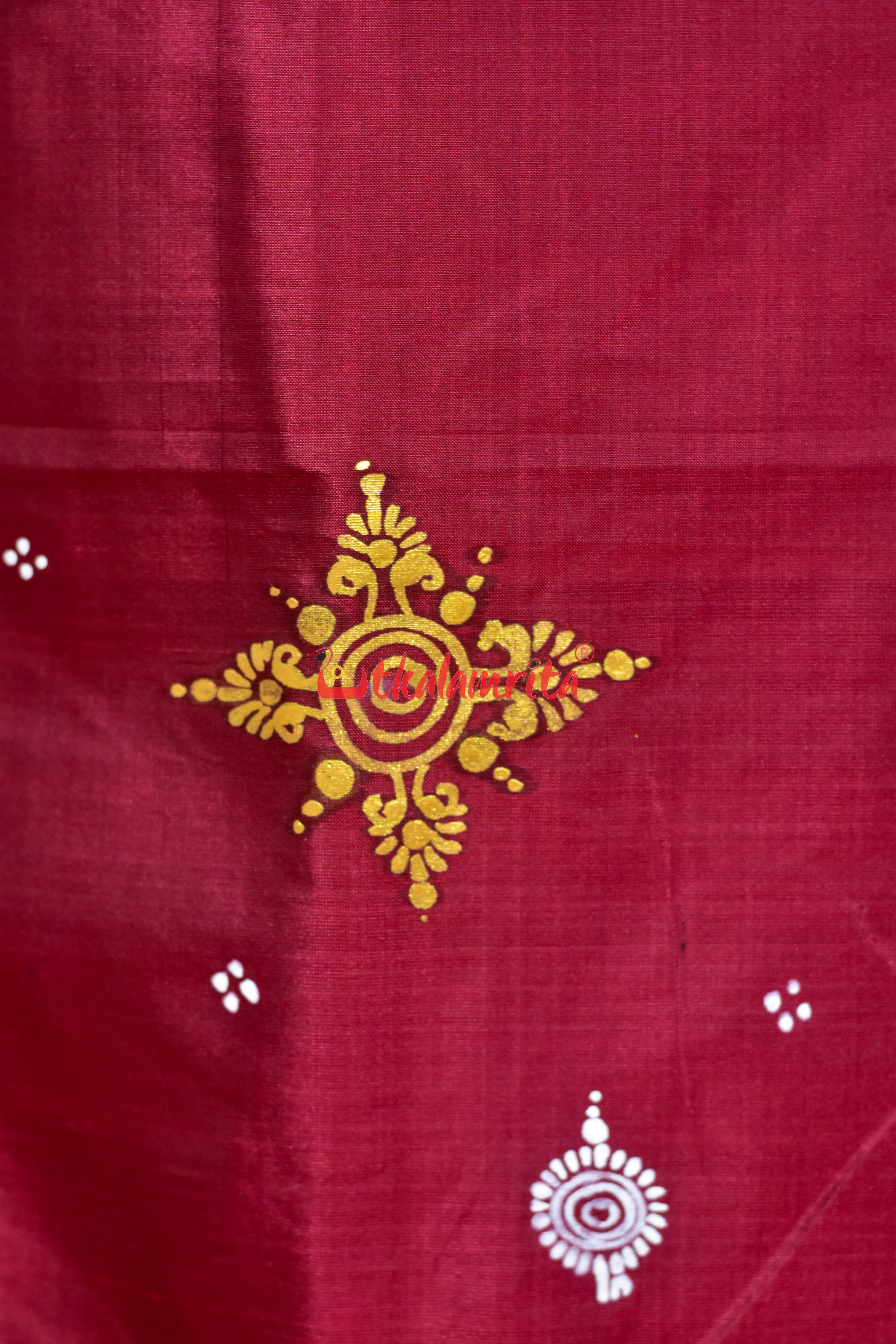 Maroon Ghoda Nacha Pattachitra Silk Saree