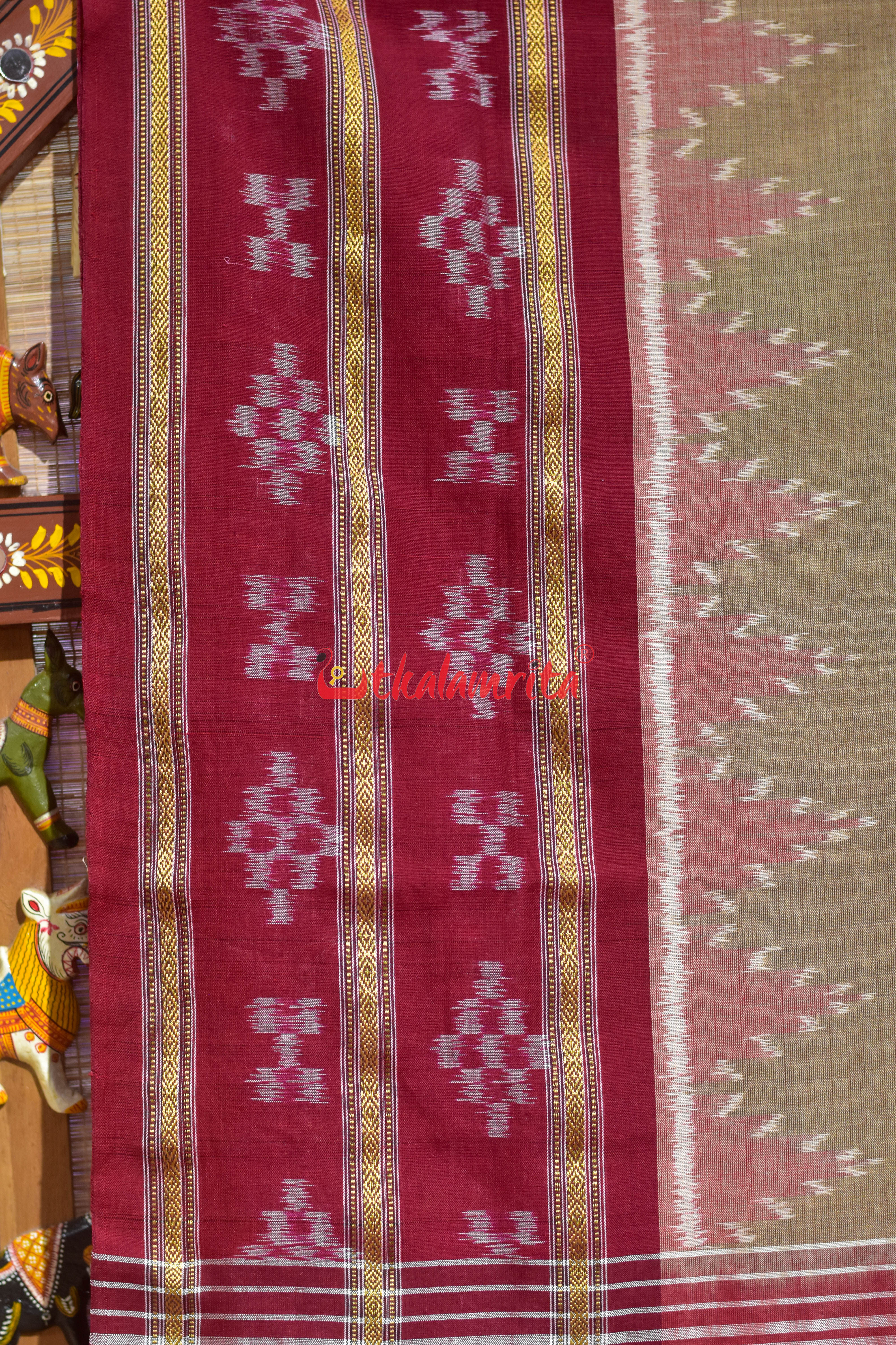 Chandan Maroon Double Pasapali Border Khandua Cotton Saree