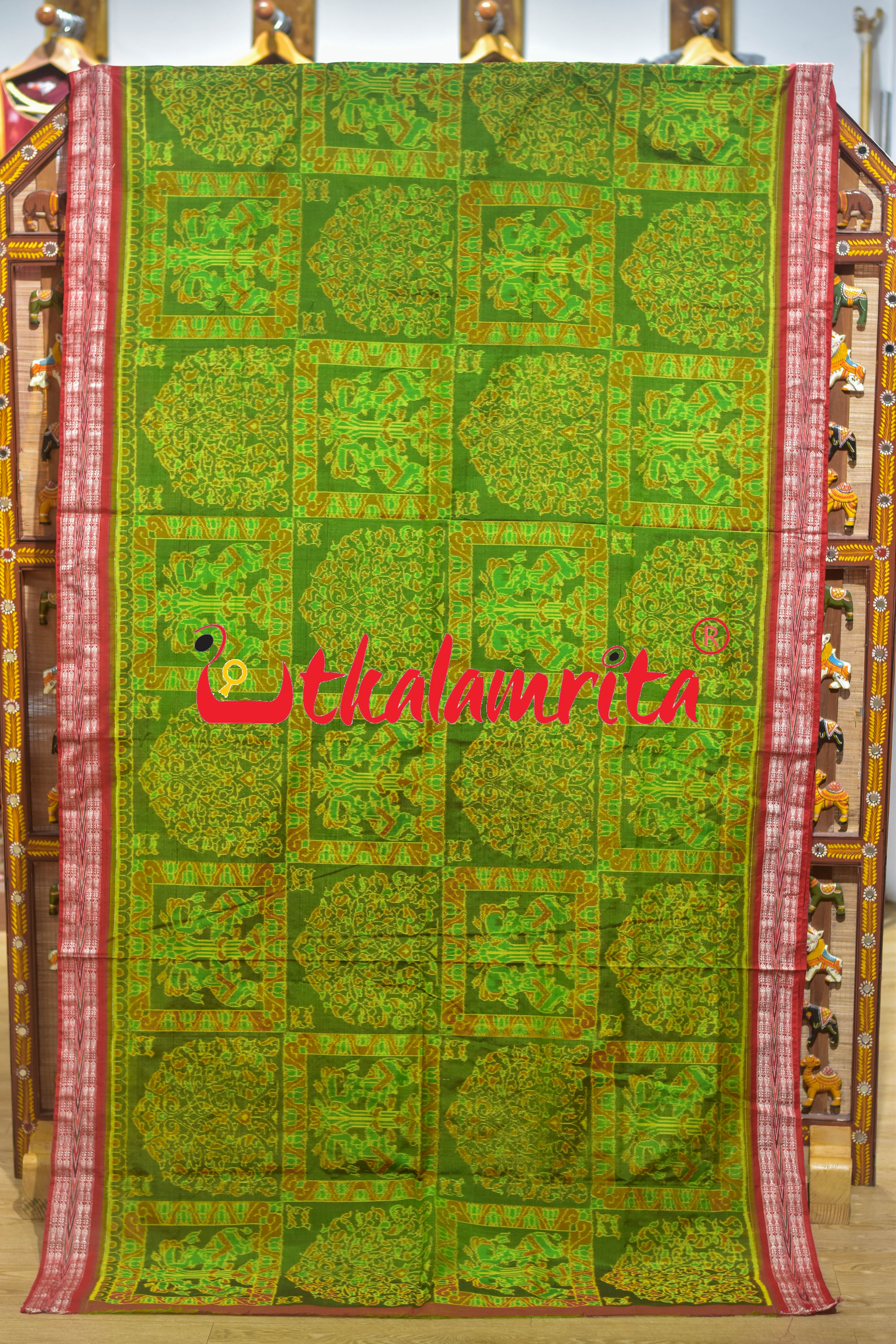Green Elephant Tree of Life Bapta Sambalpuri Saree