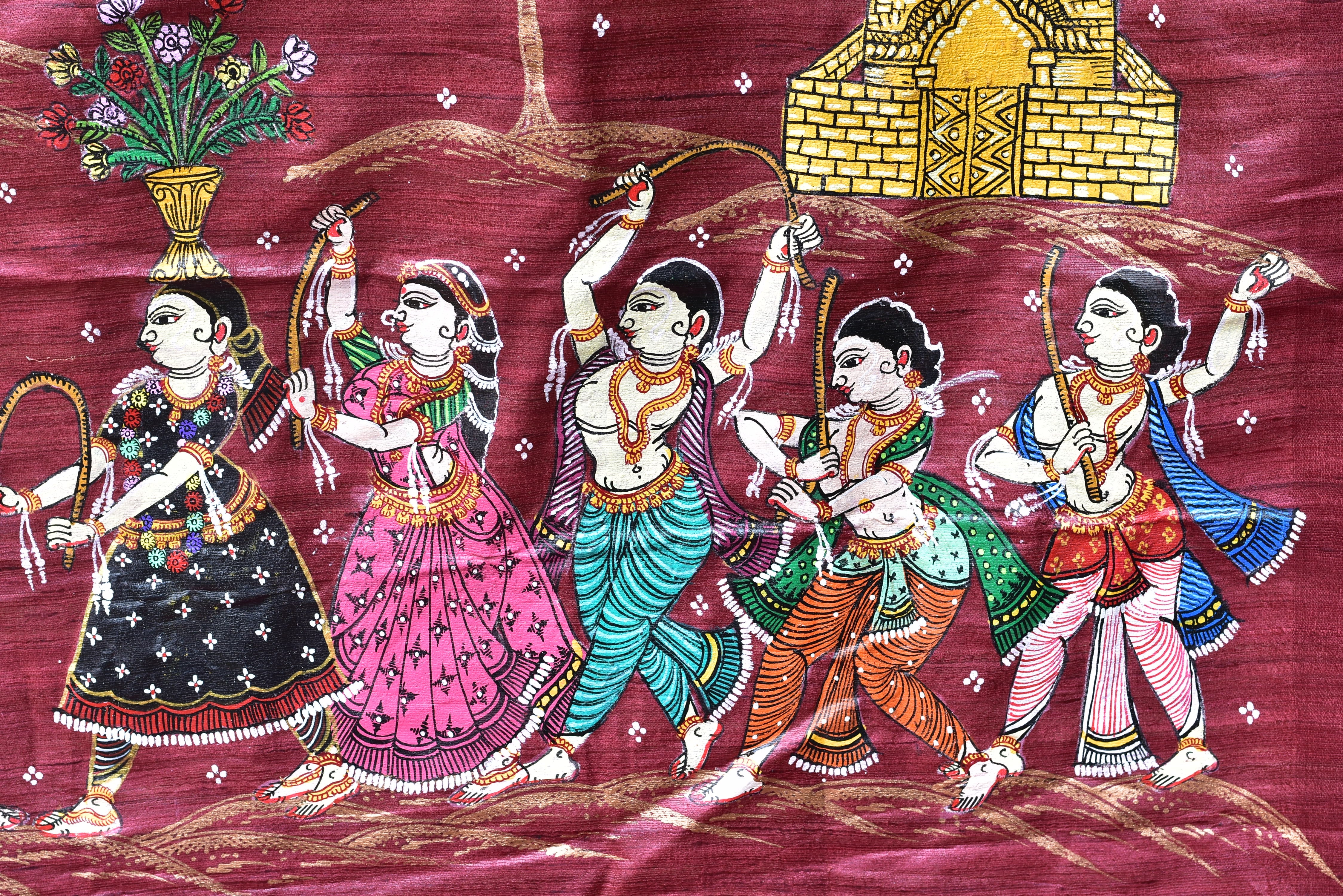Jhamu Jatra Ghicha Tussar Ghee Maroon Saree