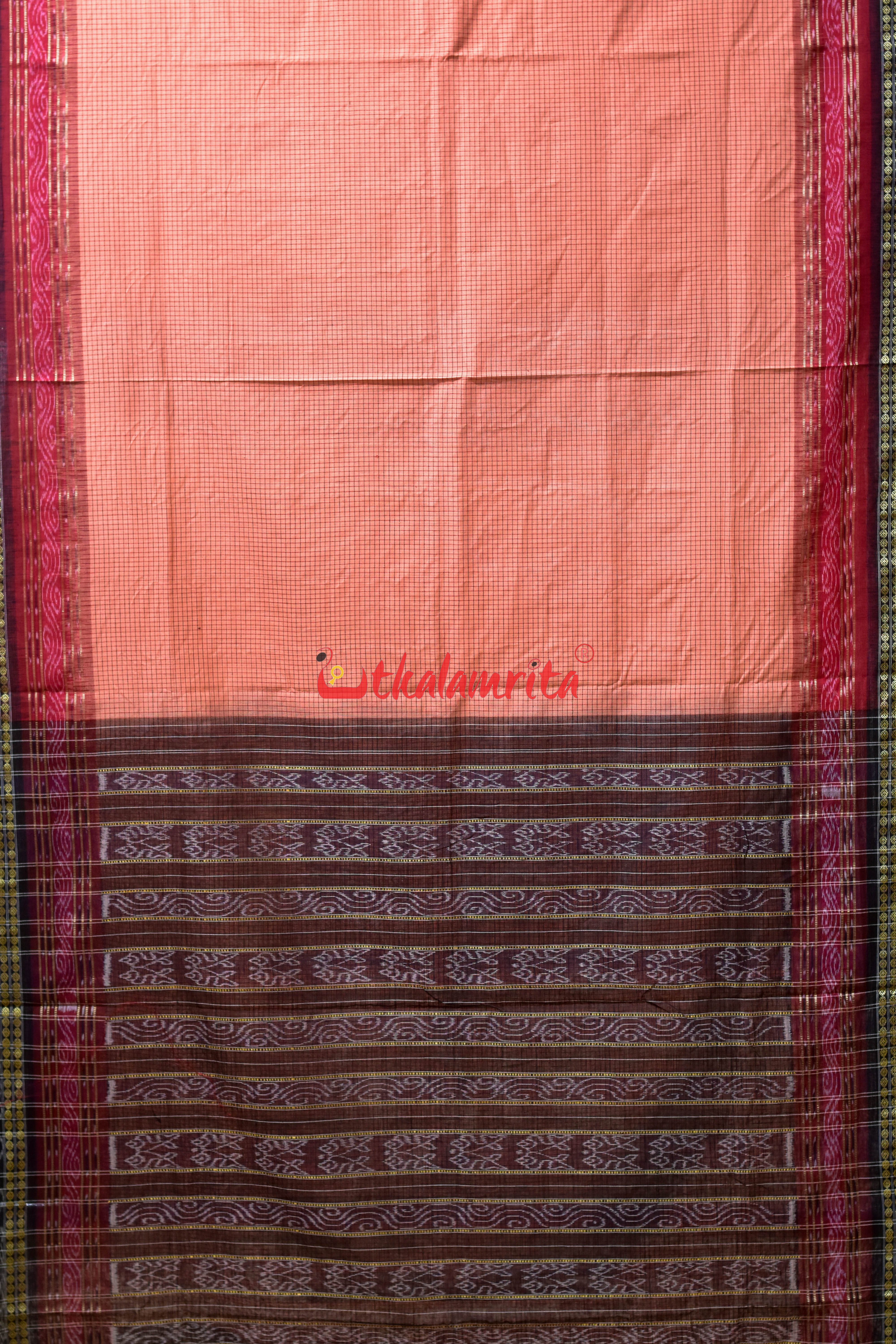 Peel Orange Sachipar Khandua Cotton Saree
